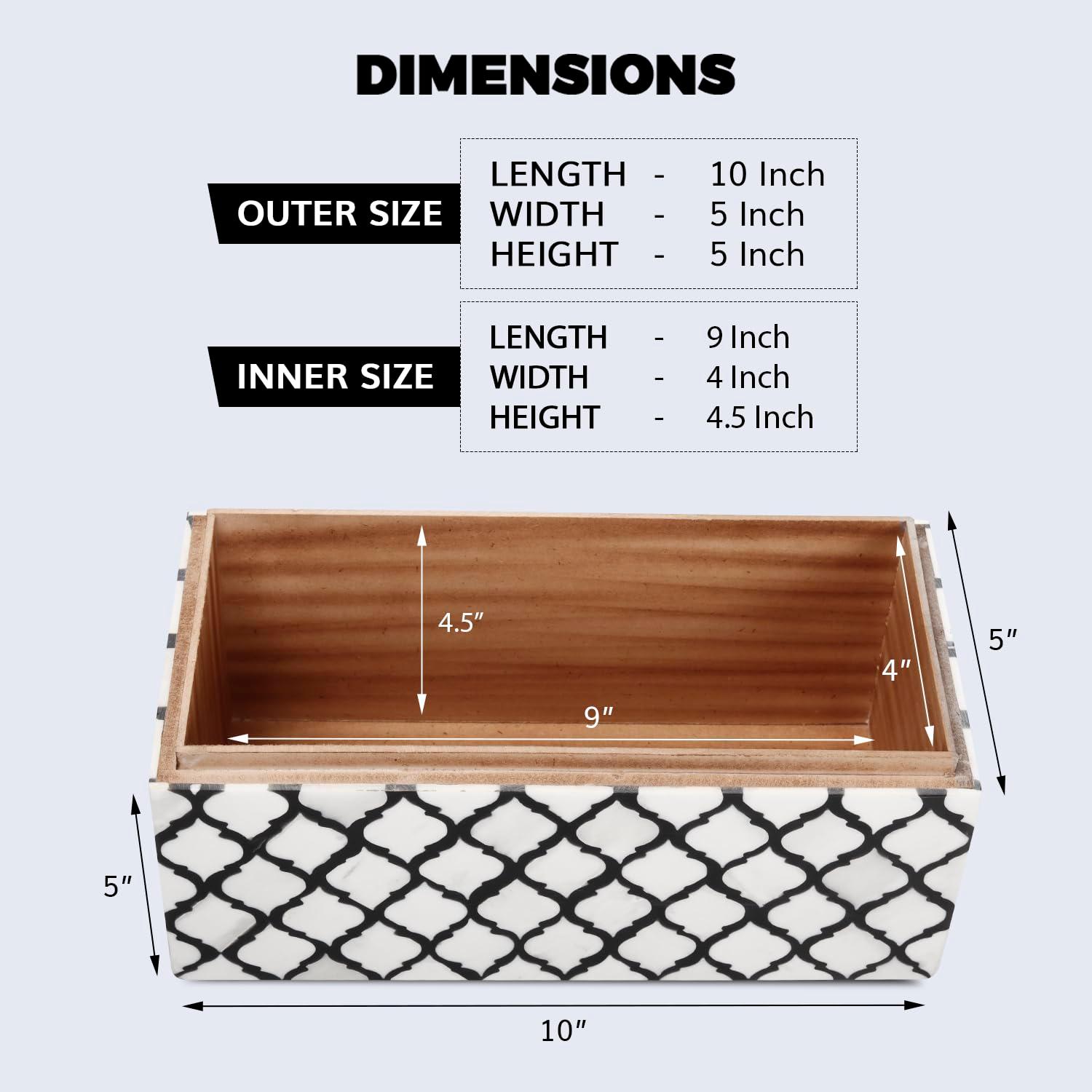 HANDICRAFTS HOME Moroccan Pattern Inspired Collection, Storage Organizer Decorative Box Multipurpose Gift - Moroccan B&W 10x5x5 inch