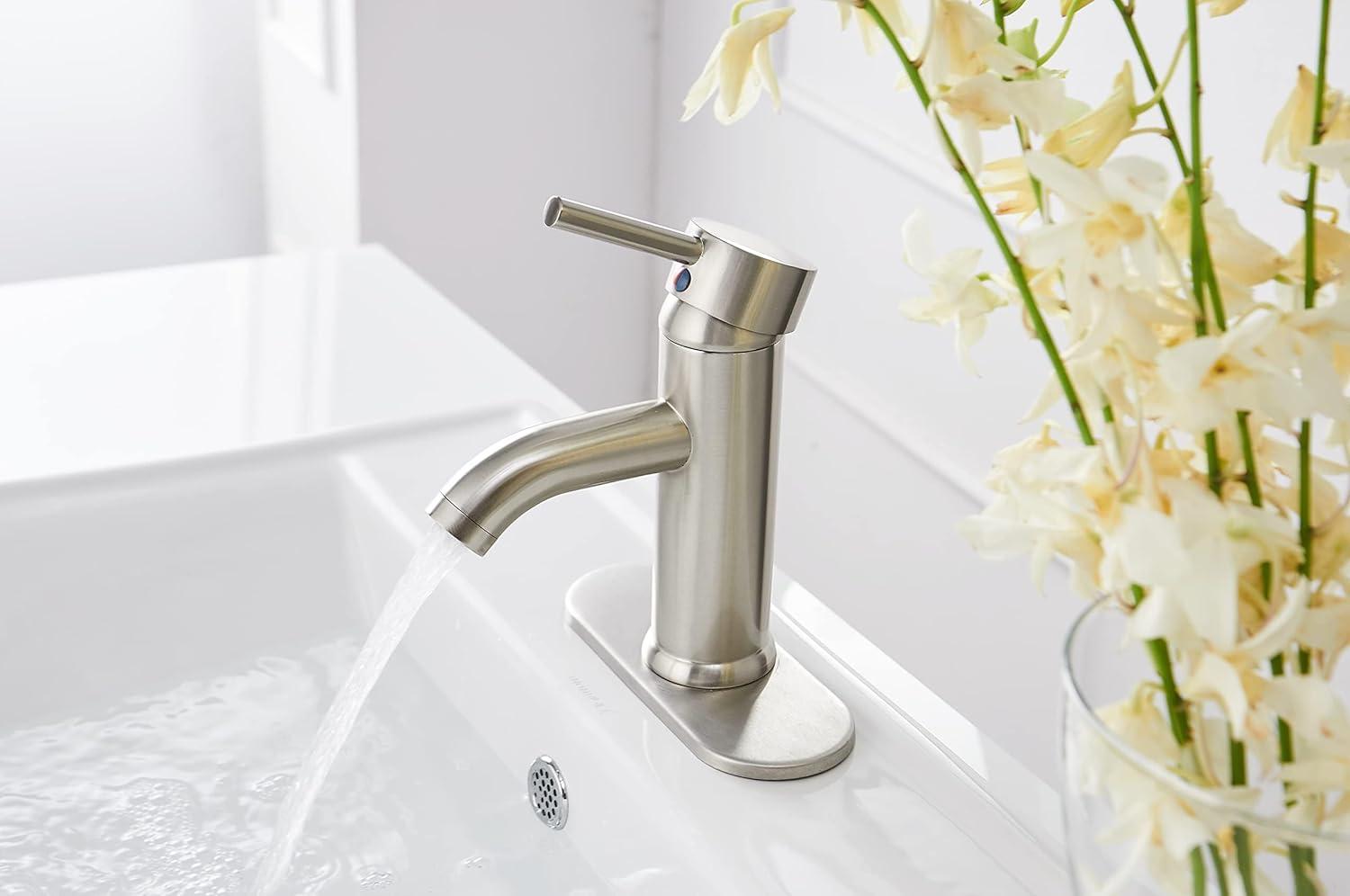 Brushed Nickel Bathroom Faucet Single Hole Single Handle Lavatory Basin Bath Sink Vanity Faucet Deck Mount Modern Brass Commercial Stainless Steel