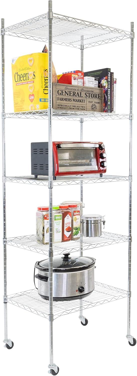 Mount-It! Height Adjustable 5 Tier Wire Shelving with Rolling Wheels | Closet Metal Racks Shelves