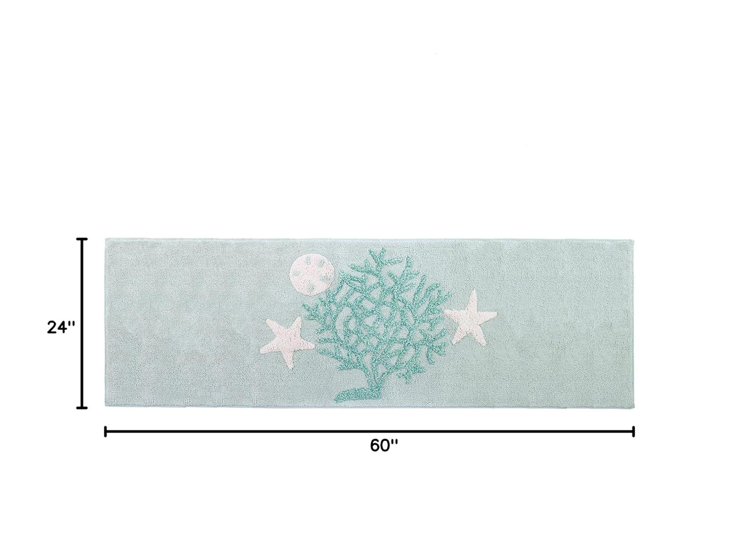 Aqua and Ivory Cotton Coastal Bath Rug 24" x 60"