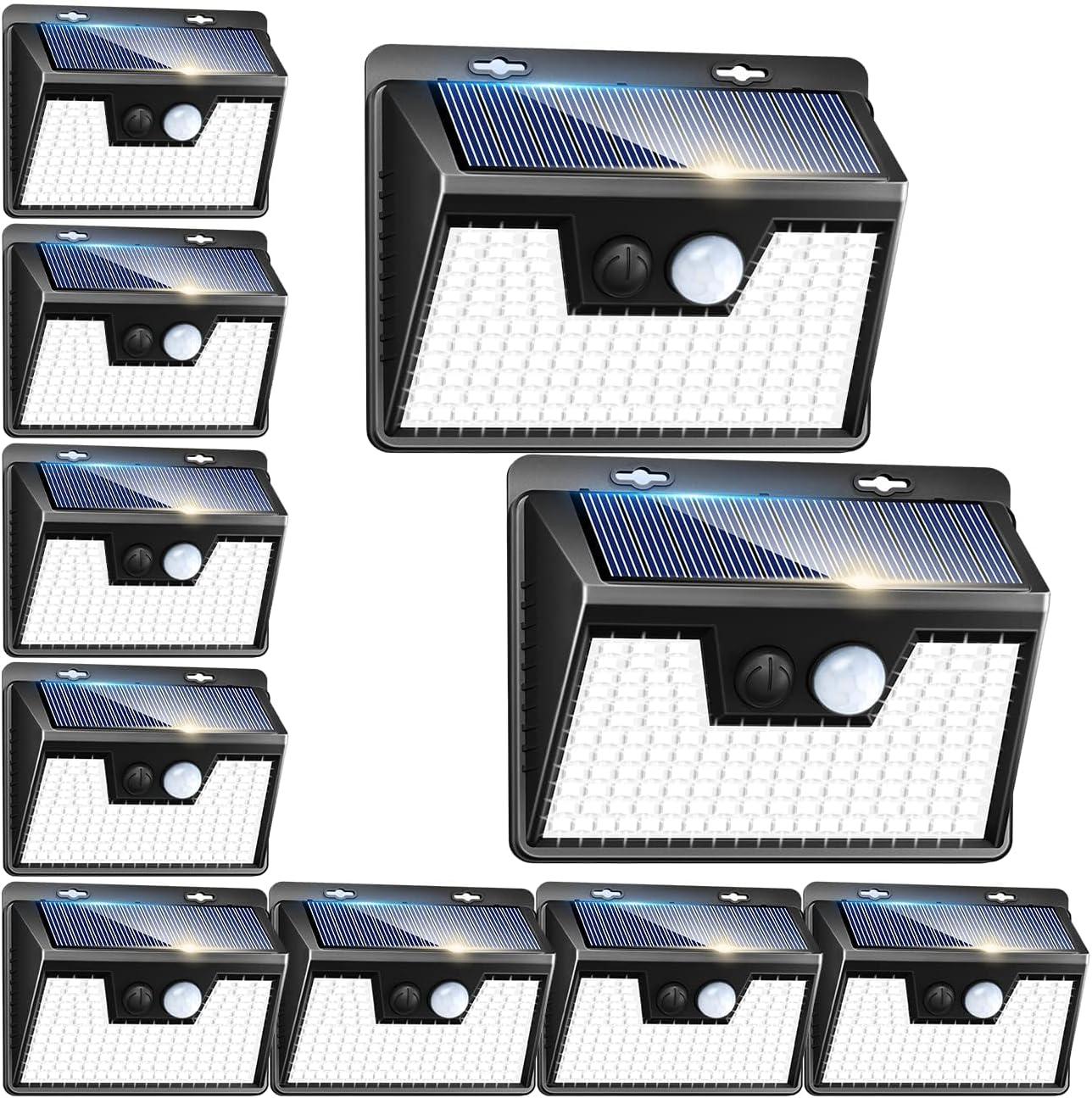 Solar Lights for Outside [10 Pack/140LED], Motion Sensor Outdoor Lights Ultra-Bright, Solar Security Lights 3 Working Modes, Solar Lights Outdoor Waterproof for Outside Garden Yard Fence(500LM)