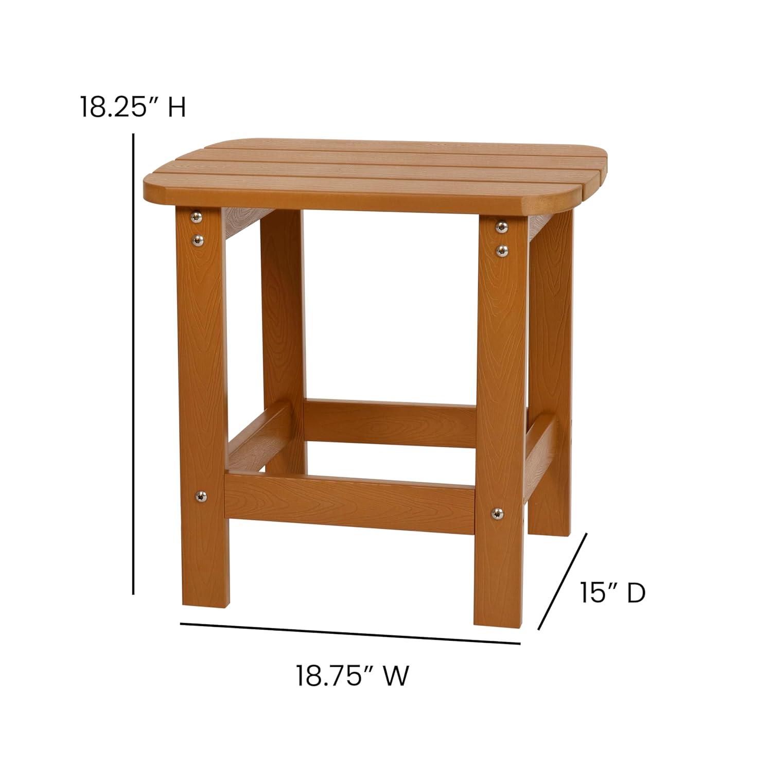 Flash Furniture Charlestown All-Weather Poly Resin Wood Adirondack Side Table in Teak