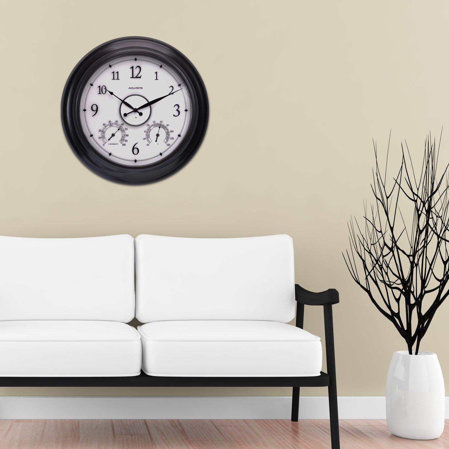 AcuRite 24-Inch, Illuminated LED Thermometer Clock with Temperature and Humidity for Outdoor or Indoor Use, Black (75133M)