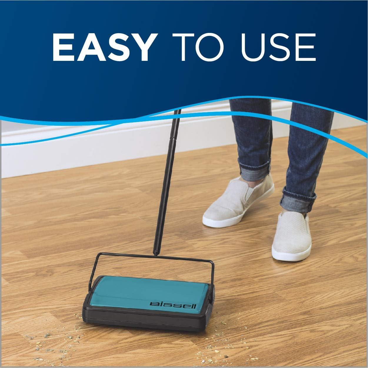 BISSELL EasySweep Compact Manual Sweeper - 2484A: Lightweight Floor & Carpet Sweeper, Cordless, Turquoise Blue