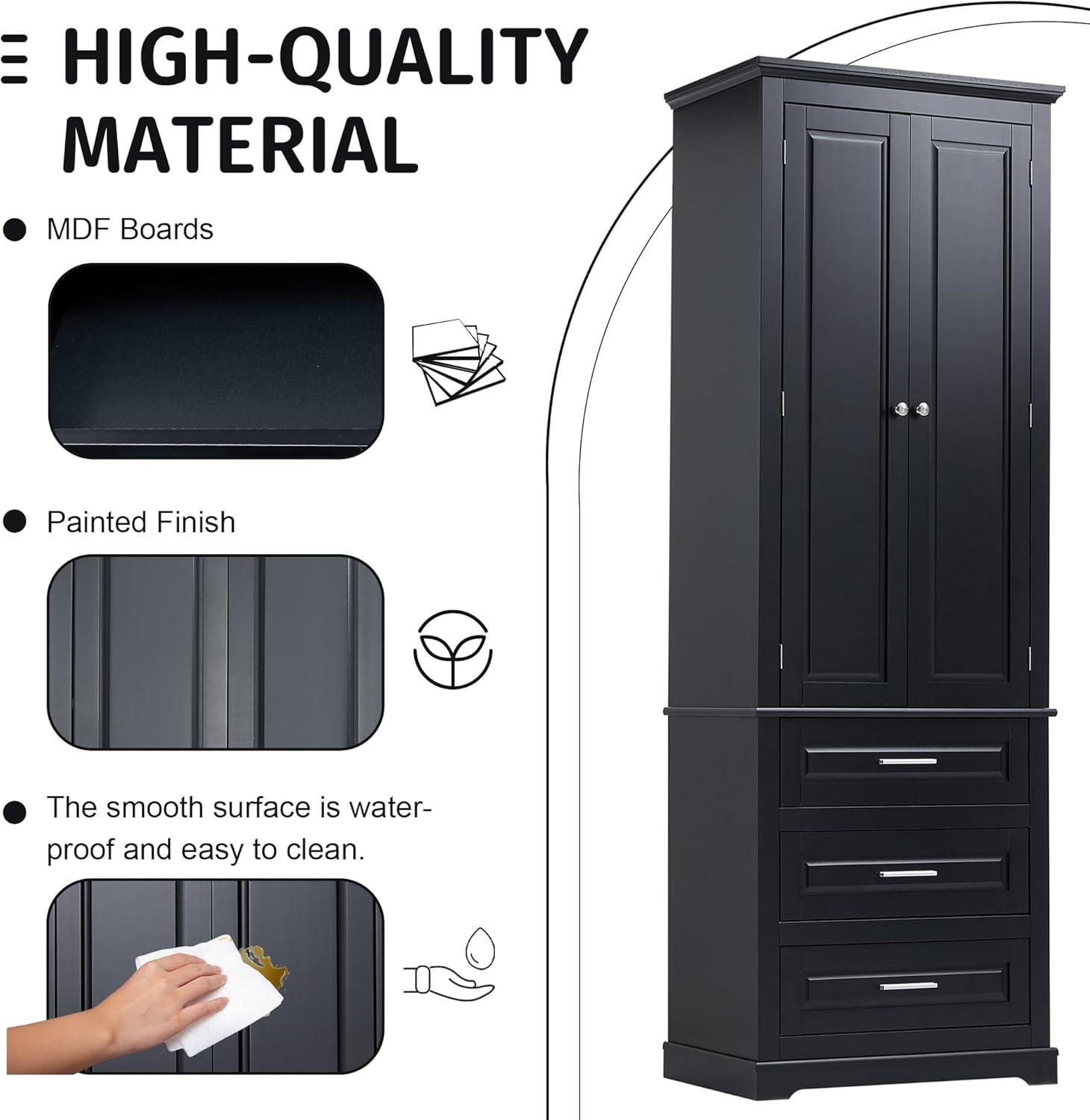 Tall Black MDF Office Storage Cabinet with Adjustable Shelves