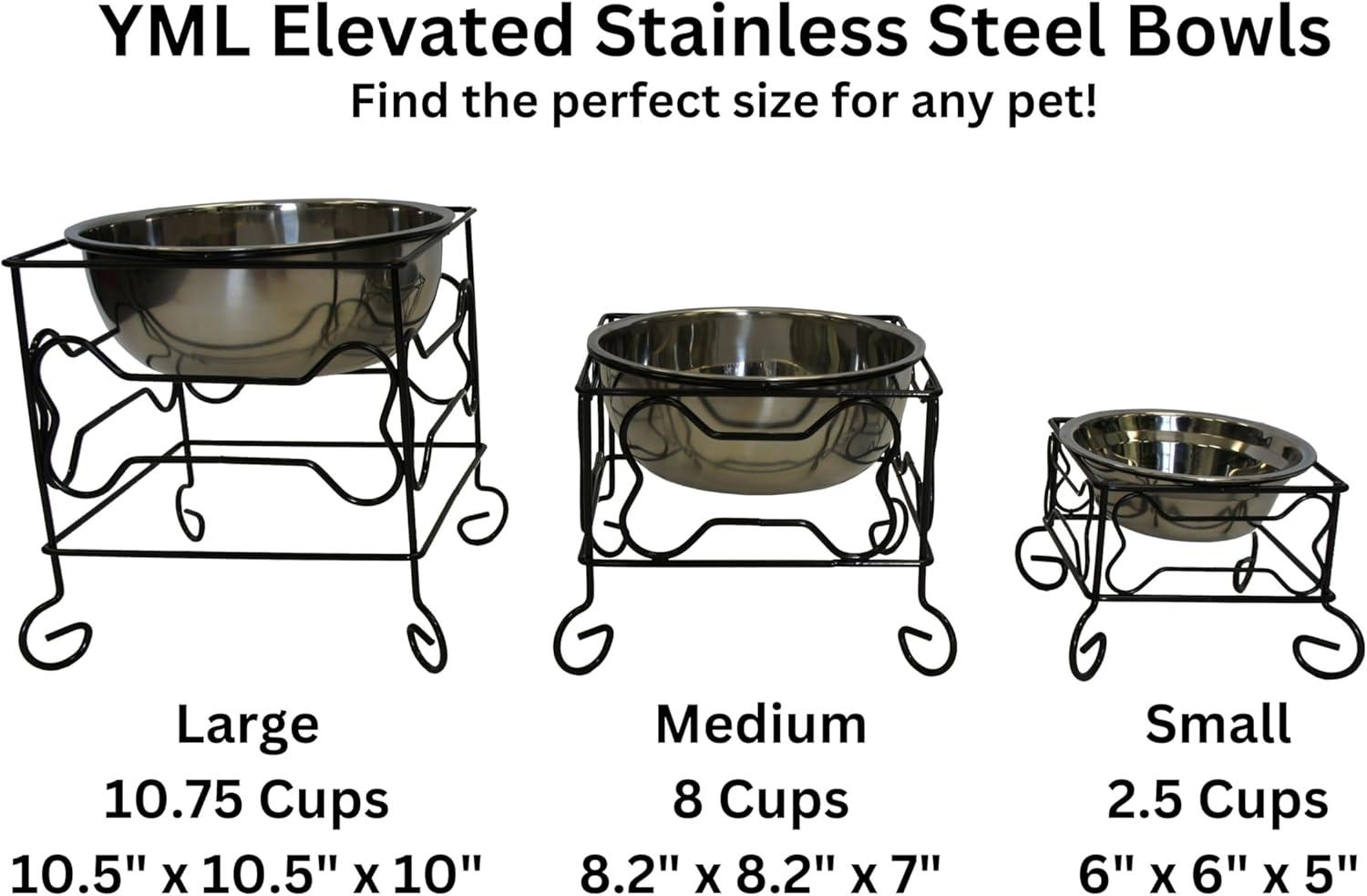 YML 7-Inch Wrought Iron Stand with Single Stainless Steel Bowl - Size: Medium (6.75 inches H x 8.25 inches W x 8.25 inches D)