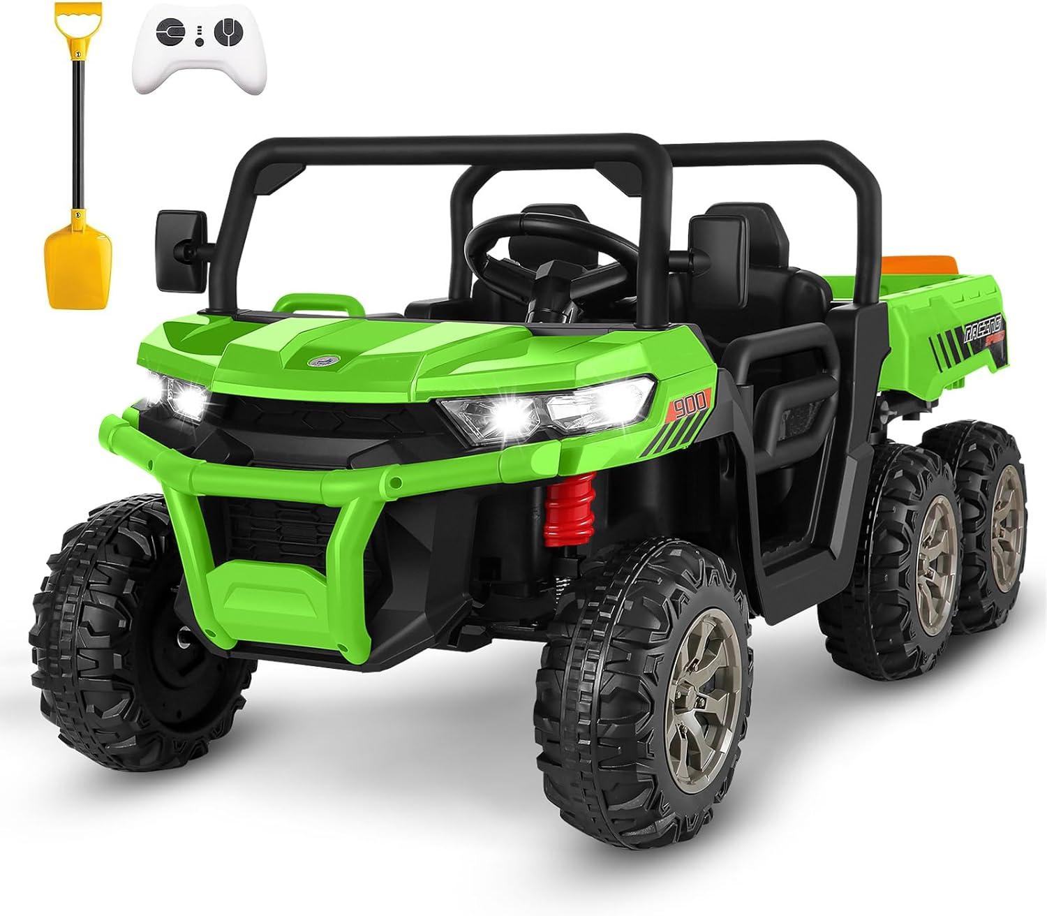 24V Ride on UTV Car, 2 Seater Kids Electric Powered Ride on Toys Dump Truck with Trailer Remote Control, Green