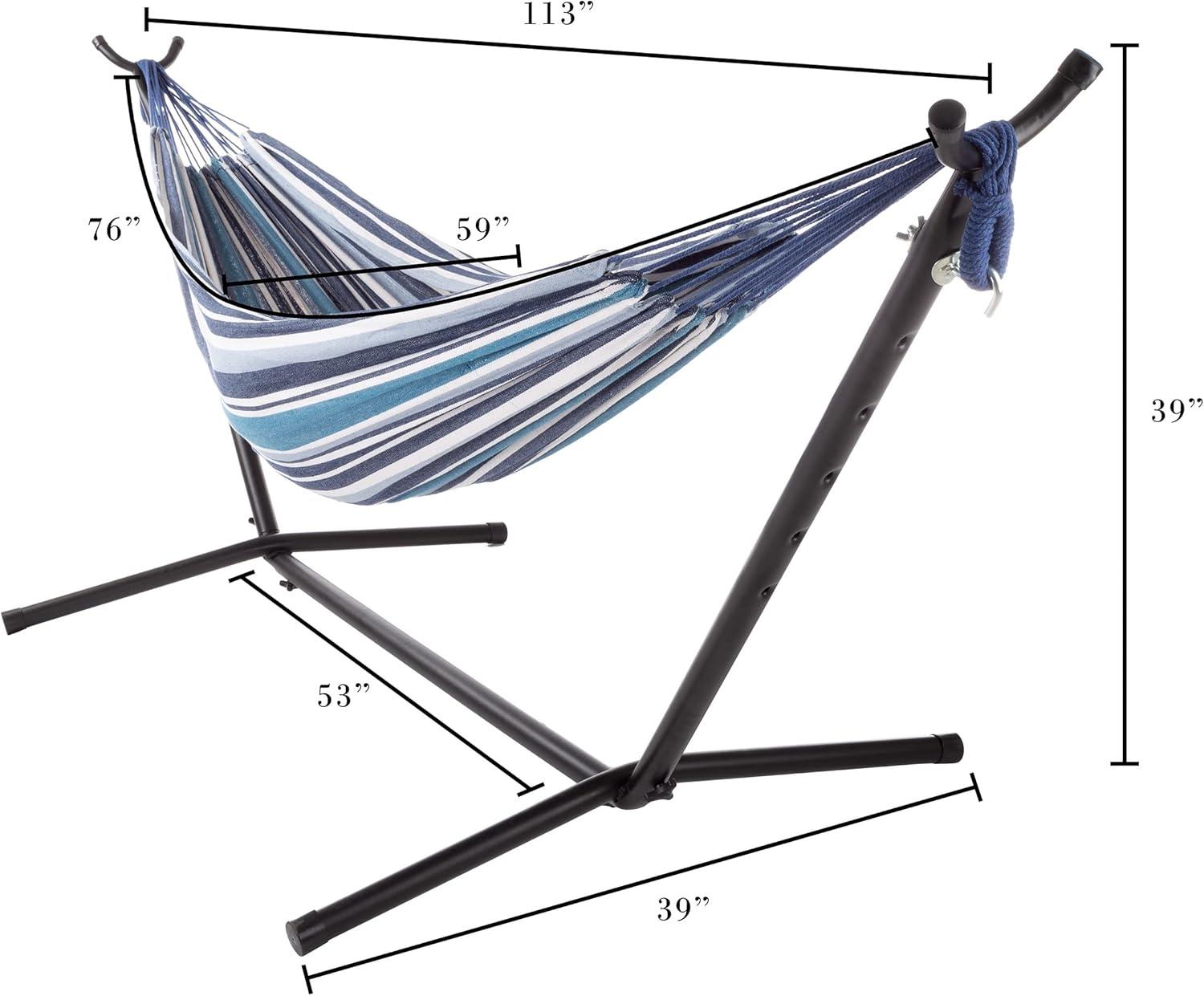 Blue Stripe Double Brazilian Hammock with Stand and Carry Bag