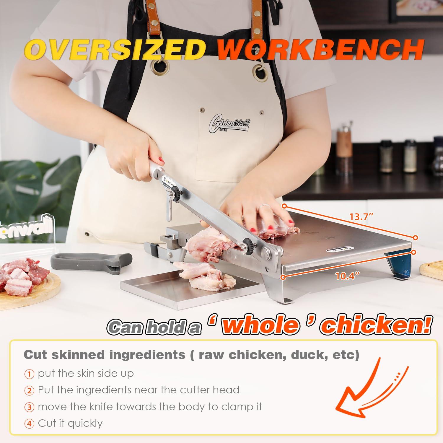 CGOLDENWALL Upgraded Manual Ribs Meat Chopper Slicer Stainless Steel Small Bone Meat Cutter Beef Mutton Household Vegetable Food Slicer Slicing Machine for Home Cooking