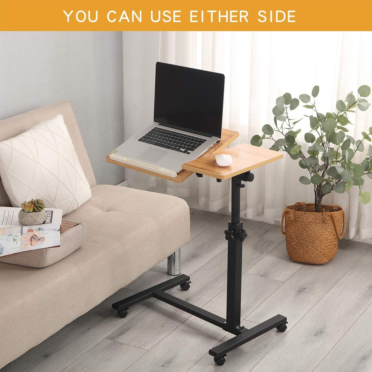 Rolling Laptop Desk for Rolling Cart Tilting Overbed Bedside Table Desk Overbed Table with Wheels Adjustable Laptop Stand Sofa Side Table