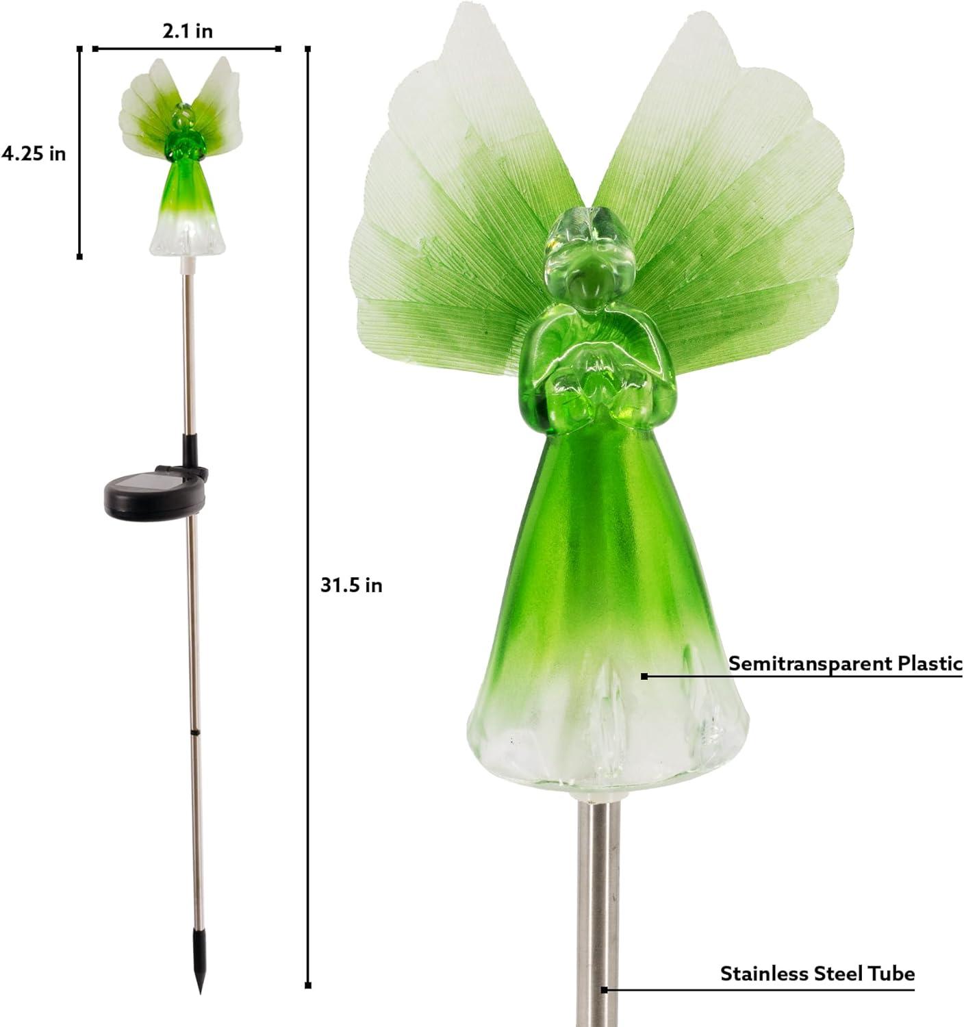 Green and White Solar LED Angel Garden Stake Light