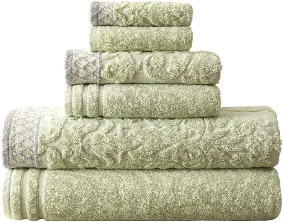 Modern Threads Modern Threads 6-Piece Damask Jacquard/Solid Ultra Soft 550GSM 100% Combed Cotton Towel Set with Embellished Borders