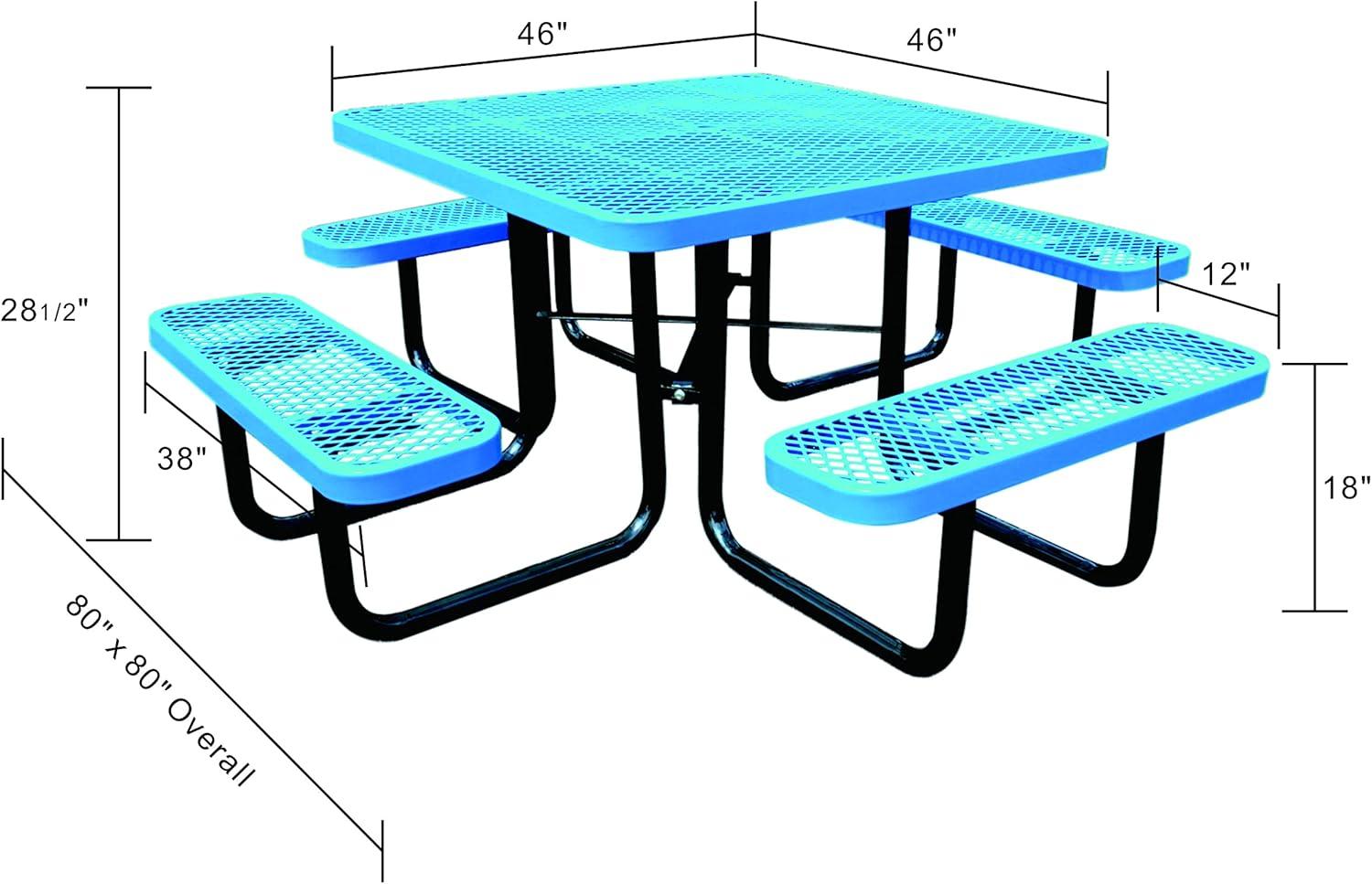 46" Black Steel Square Outdoor Picnic Table with Expanded Metal