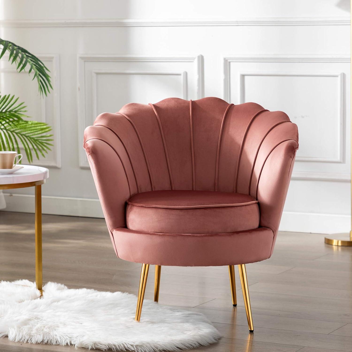 Dusty Rose Velvet Accent Chair with Gold Metal Legs