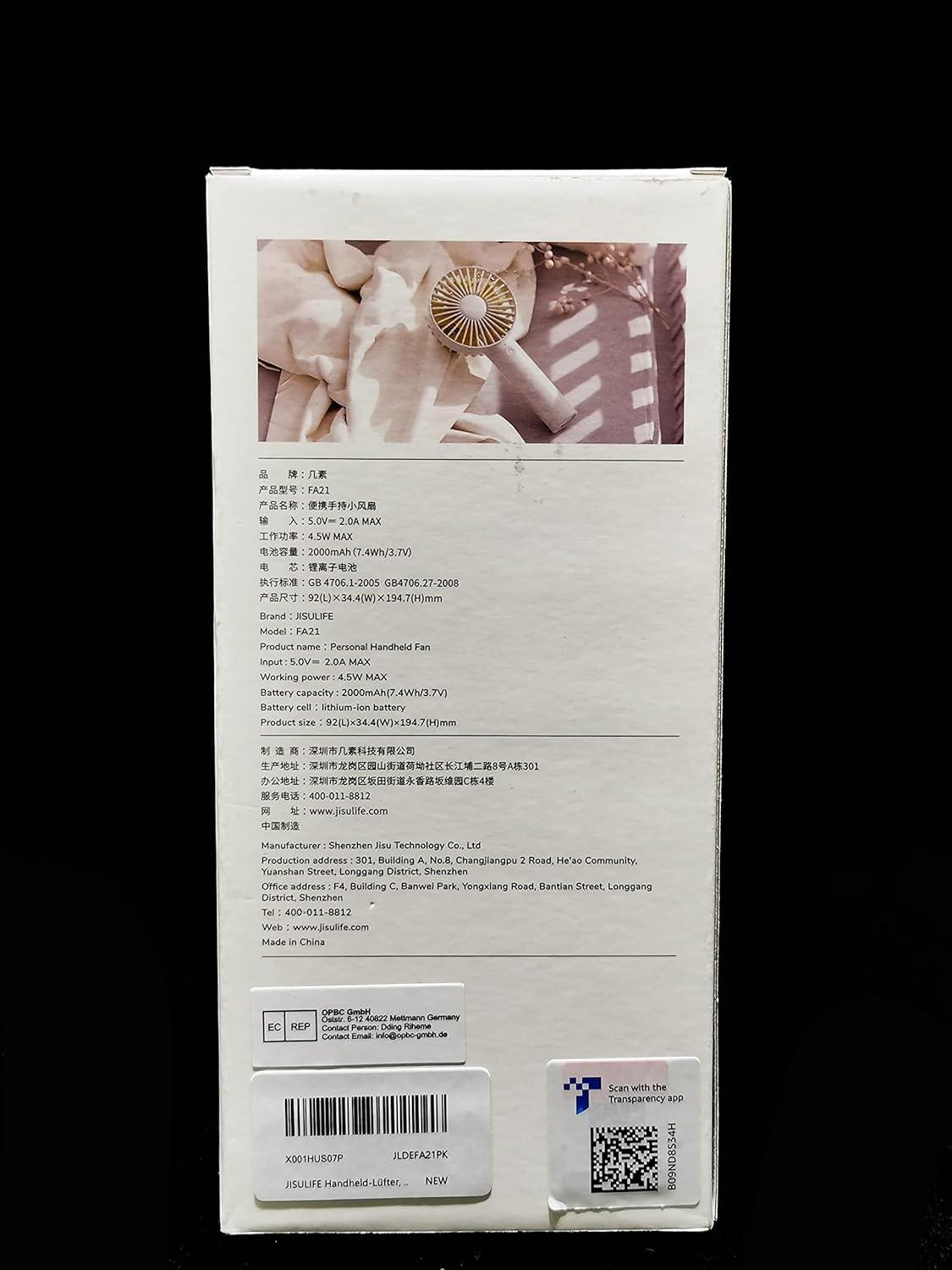 JISULIFE Handheld Fan, Portrable Mini Fan with 3 Speed, USB Rechargeable Personal Fan Battery Operated for Outdoor, Office, Travel -Pink