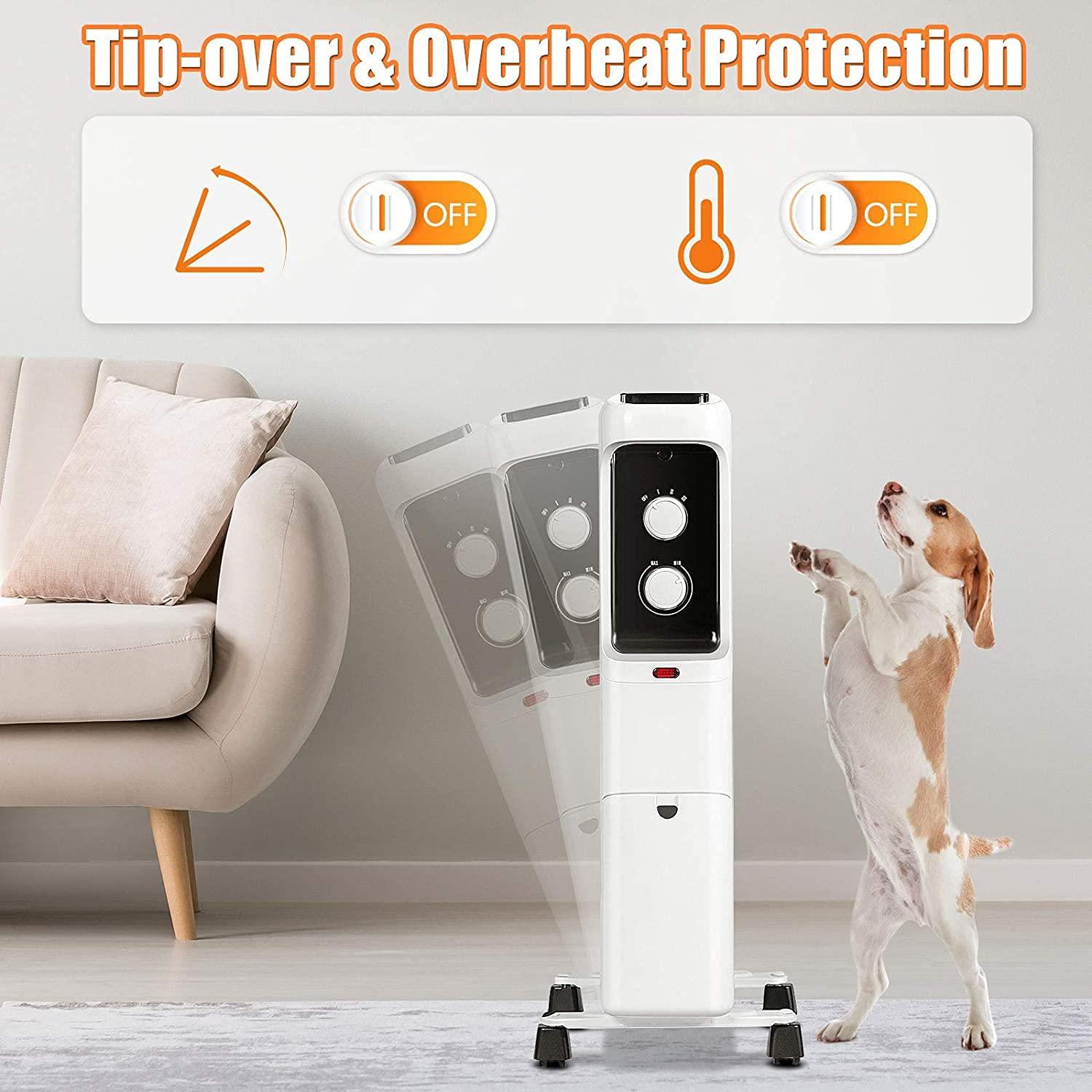 Costway 1500W Oil Filled Heater Portable Radiator Space Heater w/ Adjustable Thermostat White