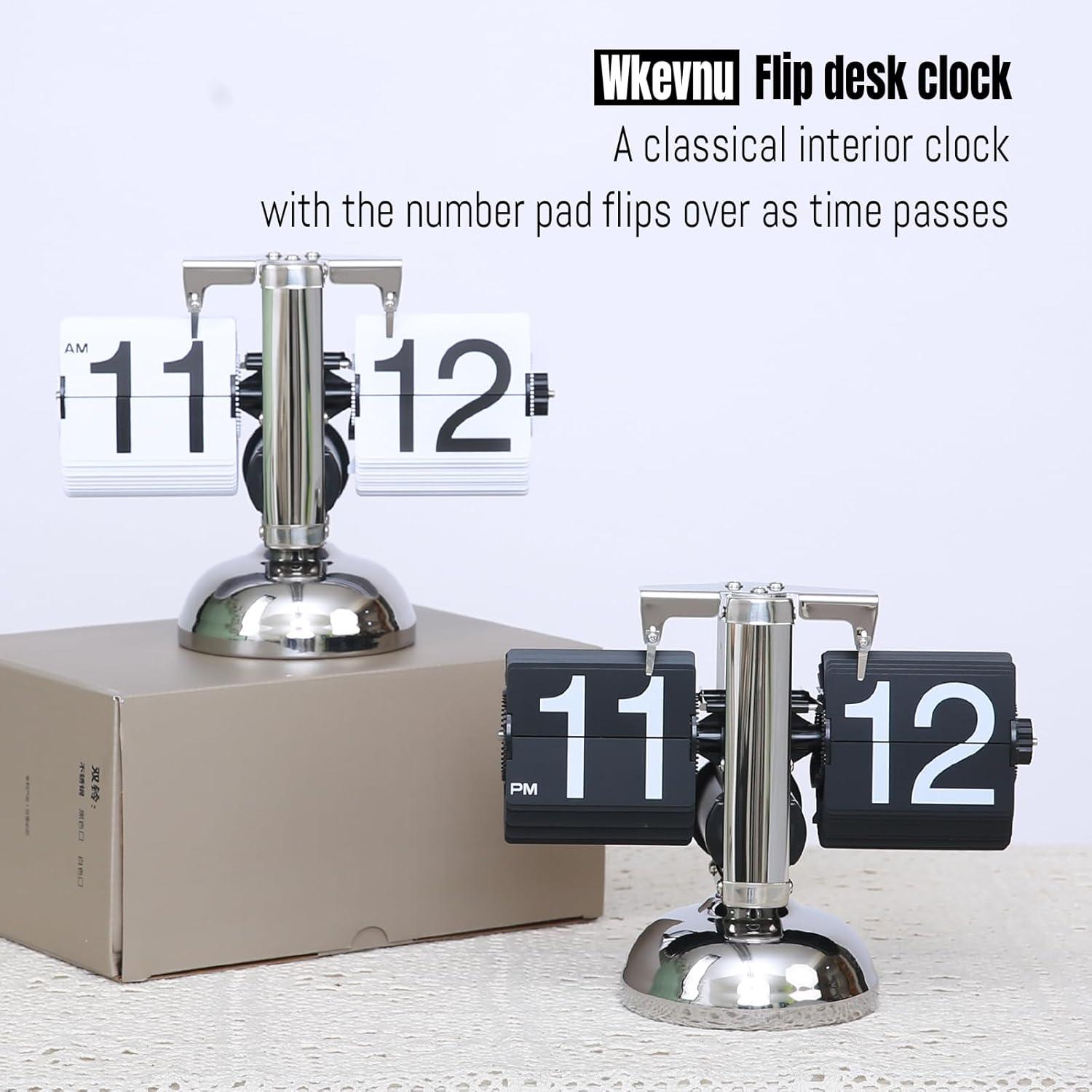 LangPing Retro Style Flip Desk Shelf Clock Internal Gear Operated Classic Mechanical Battery Powered Tabletop Mounted For Home Office Decoration