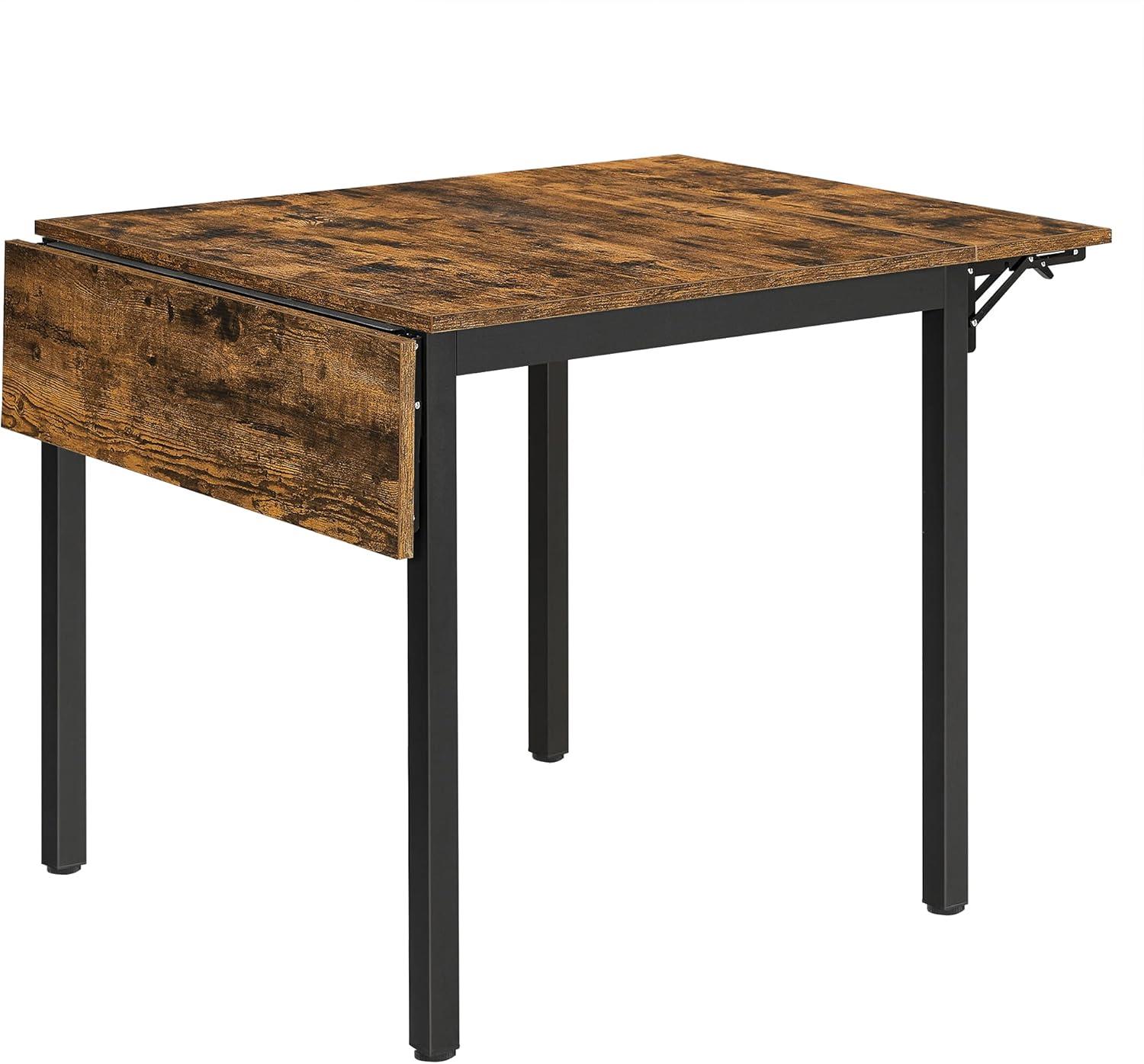 VASAGLE Brown Folding Drop Leaf Dining Table with Steel Legs