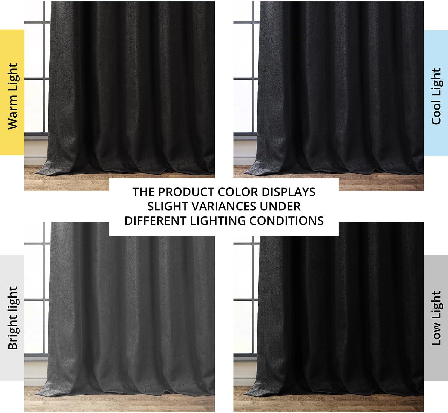 Essential Black Faux Linen Room Darkening Curtains 50W x 108L