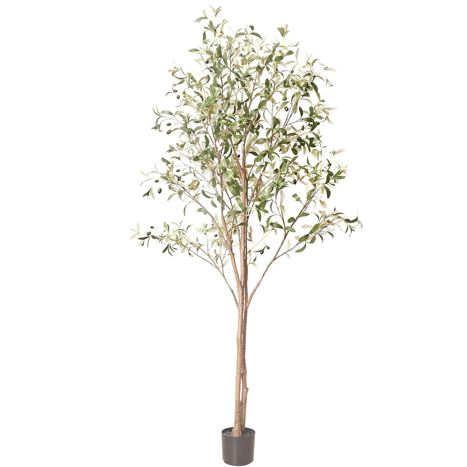 Aritizone Artificial Olive Tree 7FT Tall Fake Olive Tree with Adjustale Branches Artificial Tree for Modern Home Office Living Room Floor Decor Indoor (7FT)
