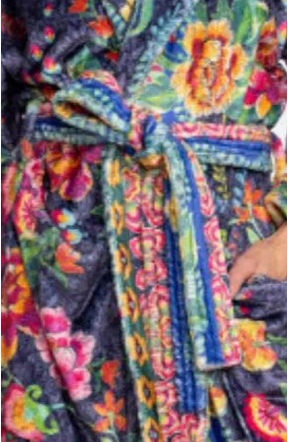 Floral Multicolor Polyester Cozy Robe with Belt and Pockets