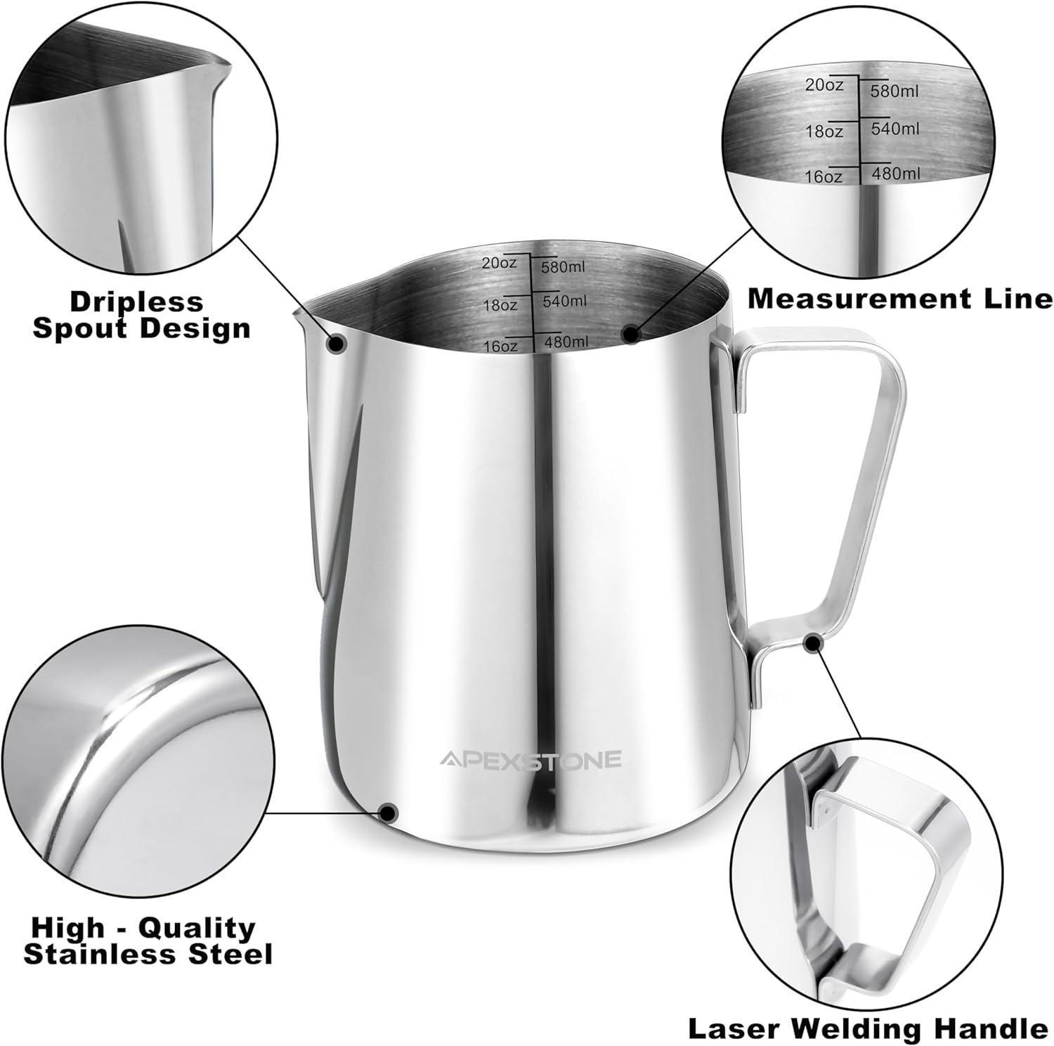 Espresso Milk Frothing Pitcher 20 oz,Espresso Steaming Pitcher 20 oz,Coffee Milk Frothing Cup,Coffee Steaming Pitcher 20 oz/600 ml