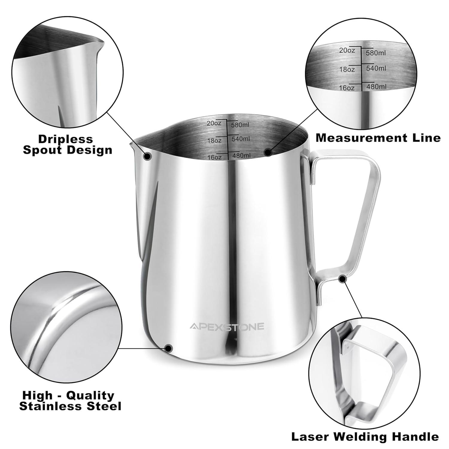 Espresso Milk Frothing Pitcher 20 oz,Espresso Steaming Pitcher 20 oz,Coffee Milk Frothing Cup,Coffee Steaming Pitcher 20 oz/600 ml