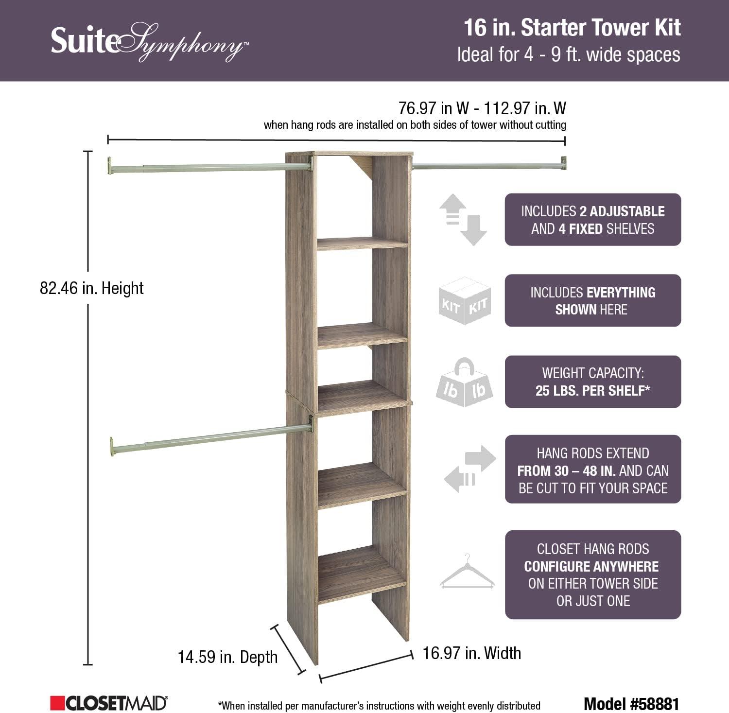 SuiteSymphony 77" to 113" Closet System Starter Kit