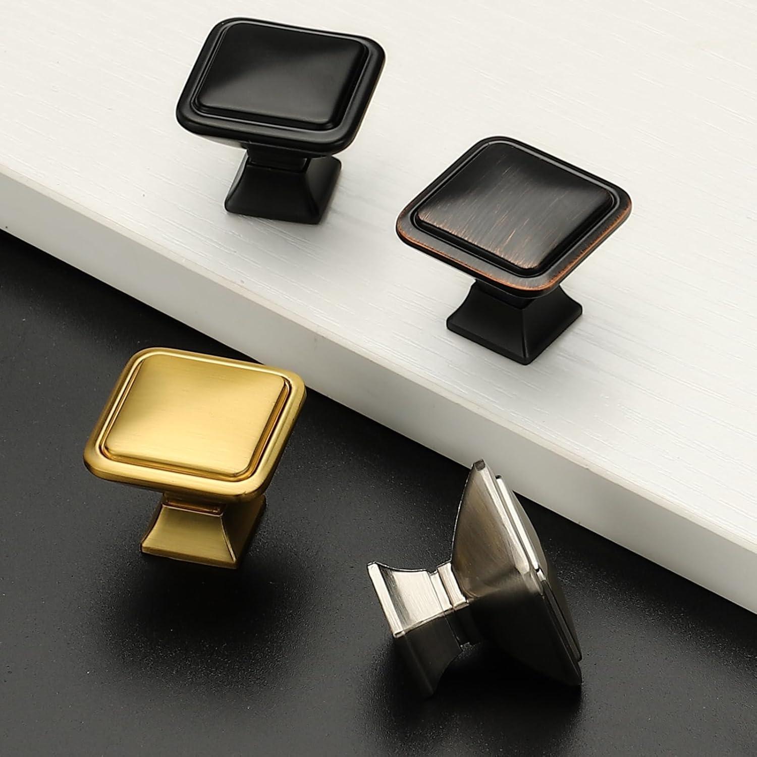 Single Hole Drawer Knobs - 10 Pack Black Cabinet Knobs - Square Dresser Knobs Dresser Handles Closet Door Knobs - Kitchen Cabinet Knobs - Cabinet Hardware
