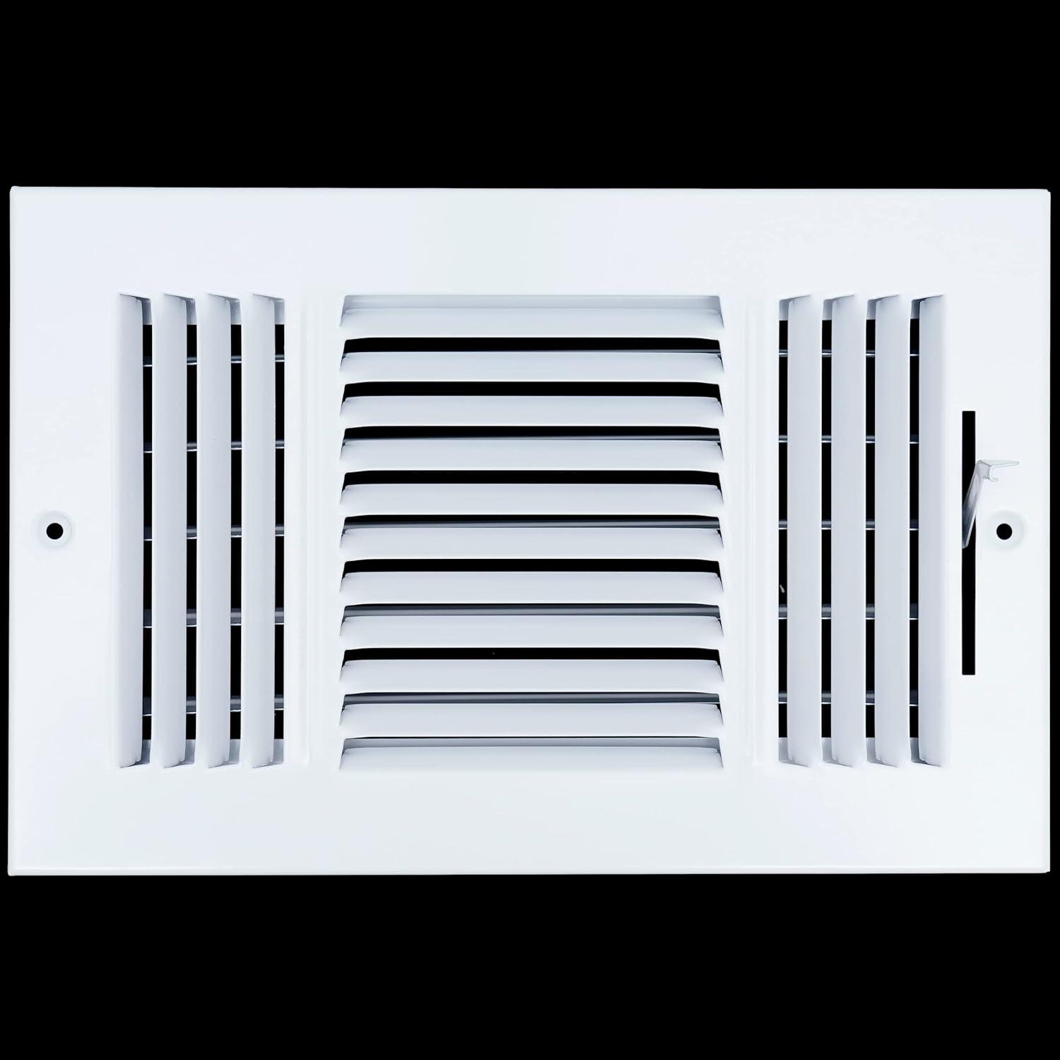 Fits 10x6 Duct Opening 3 WAY Steel Air Supply Diffuser by Handua | Register Vent Cover Grill for Sidewall and Ceiling | White | Outer Dimensions: 11.75" X 7.75"