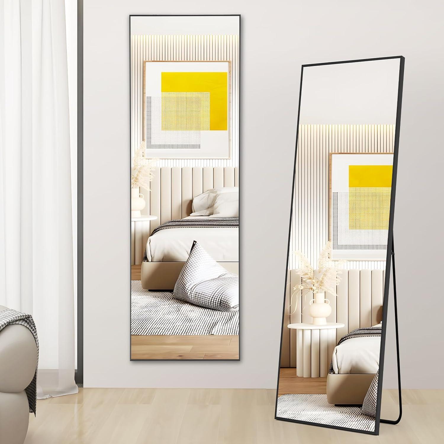 YSSOA Full Length Mirror - Standing & Leaning, Large Bedroom Mirror with Black Aluminium Frame, 65"x22"