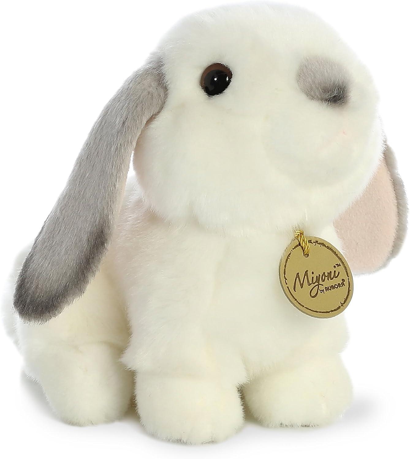 Aurora Small Lop Eared Rabbit Miyoni Realistic Stuffed Animal Grey Ears 8"