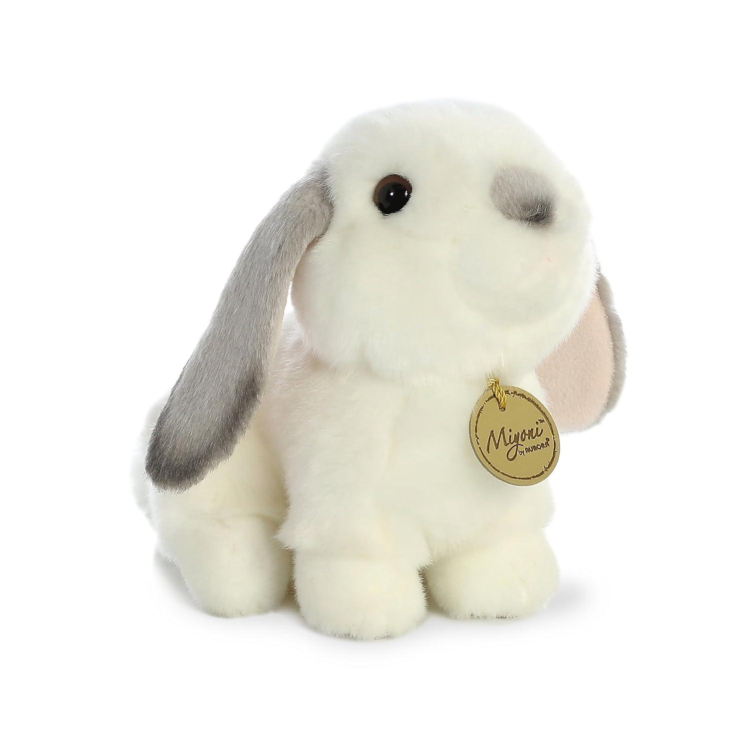 Aurora Small Lop Eared Rabbit Miyoni Realistic Stuffed Animal Grey Ears 8"