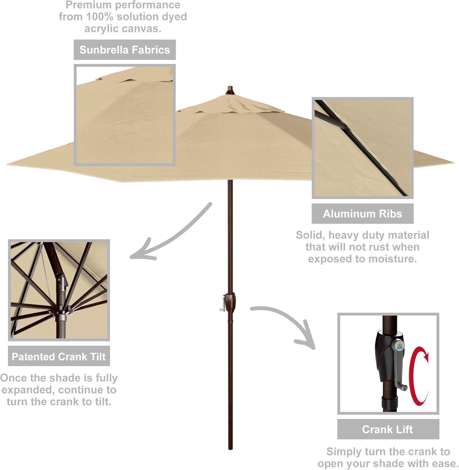 California Umbrella 9' Rd Sunbrella Aluminum Patio Umbrella, Crank Lift, Auto Tilt, Bronze Pole, Antique Beige