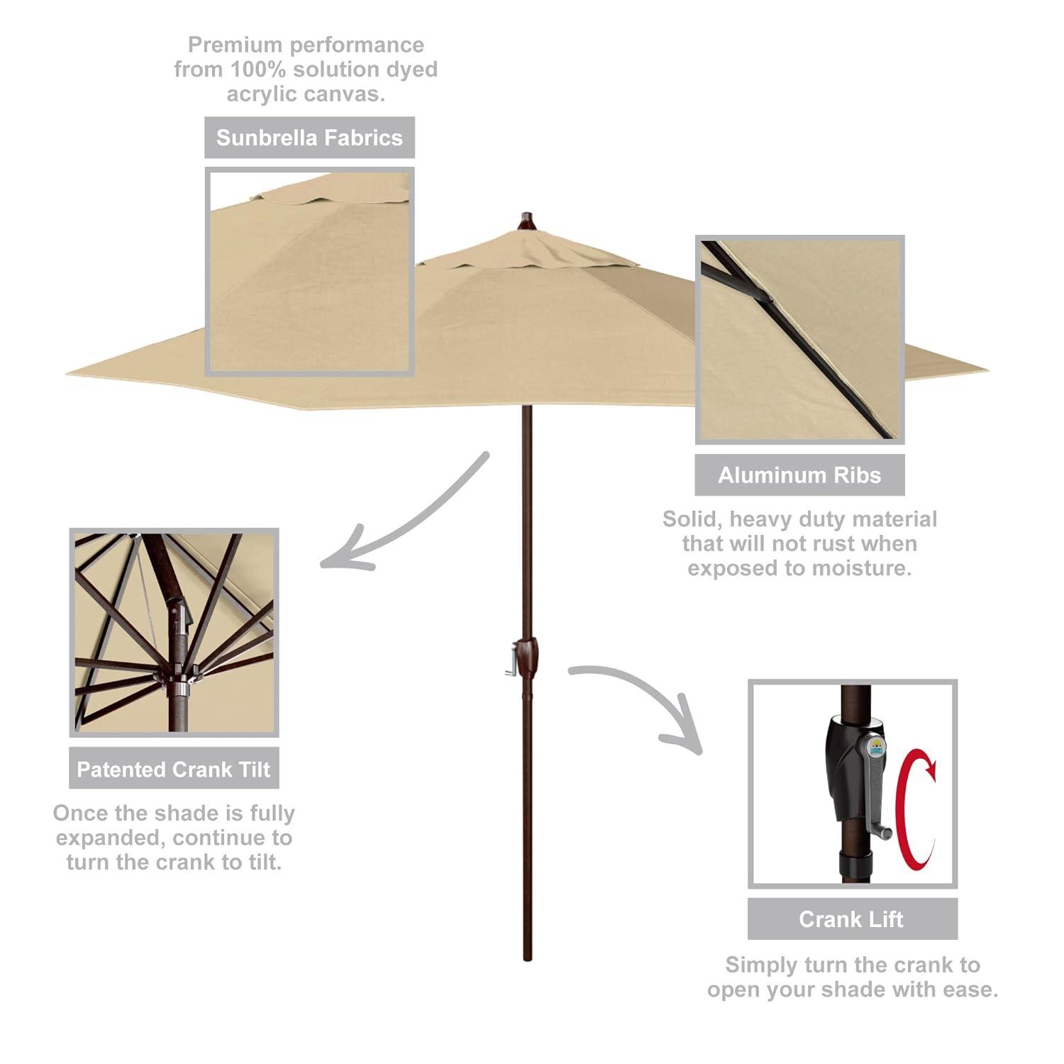 California Umbrella 9' Rd Sunbrella Aluminum Patio Umbrella, Crank Lift, Auto Tilt, Bronze Pole, Antique Beige