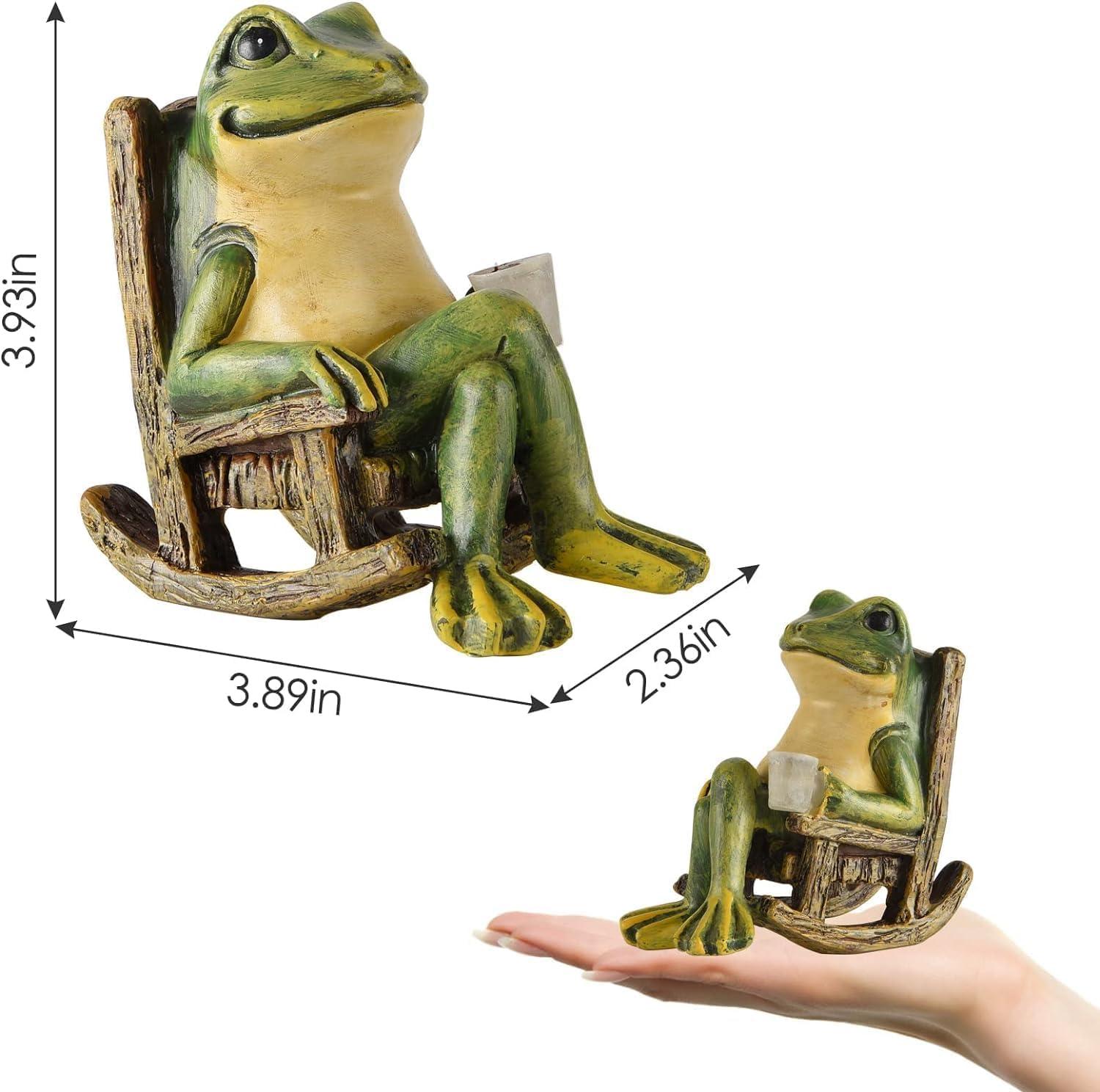 Green Frog Solar Garden Statue with LED Light