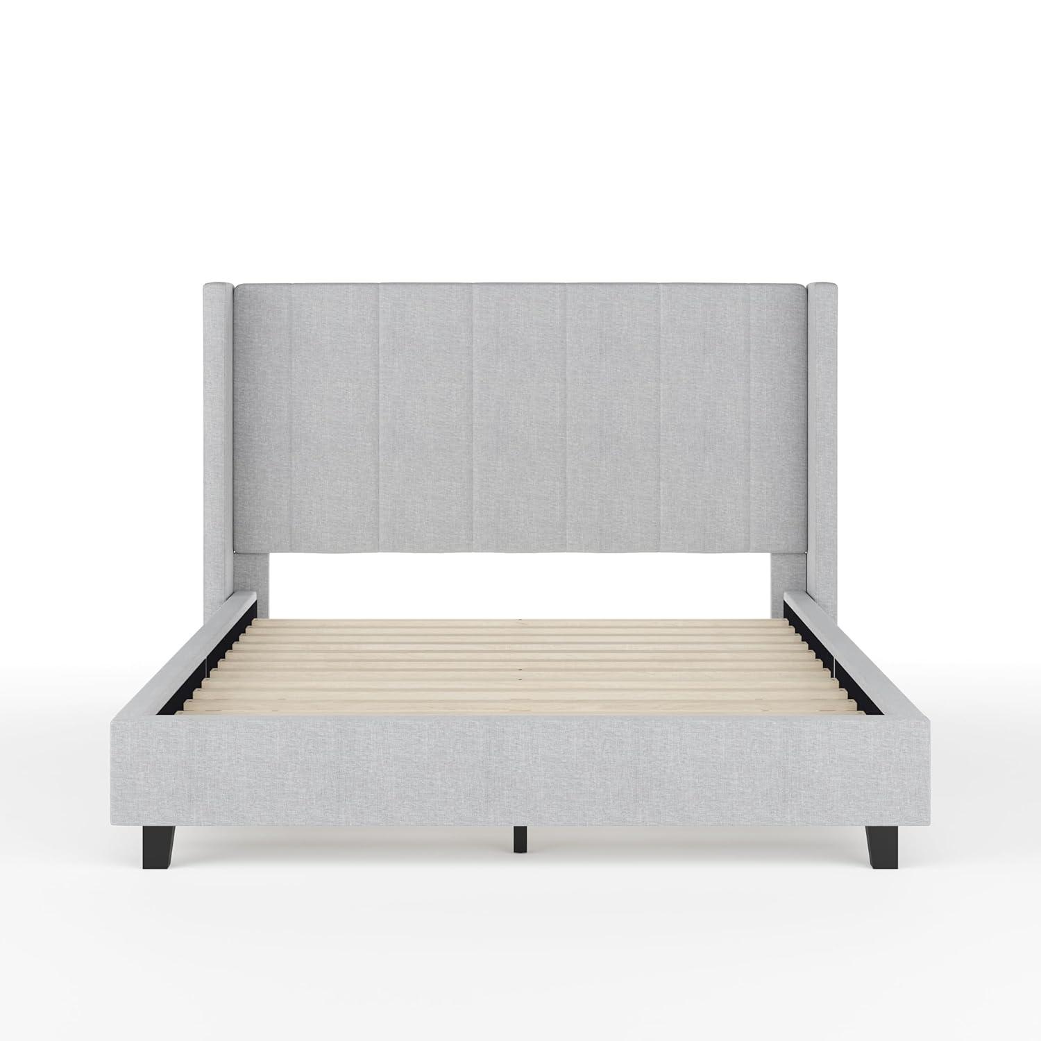 Martha Stewart Kay Upholstered Platform Bed With Channel Stitched Wingback Headboard