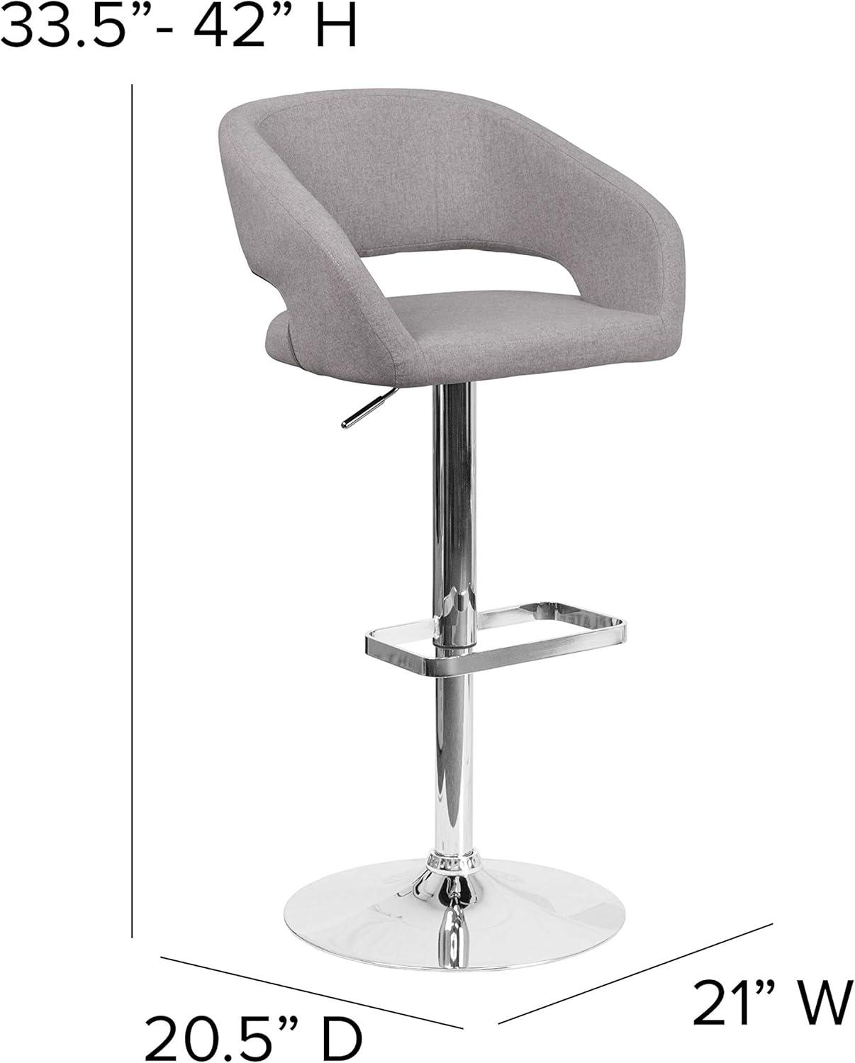 Erik Contemporary Gray Fabric Swivel Barstool with Adjustable Height and Chrome Base