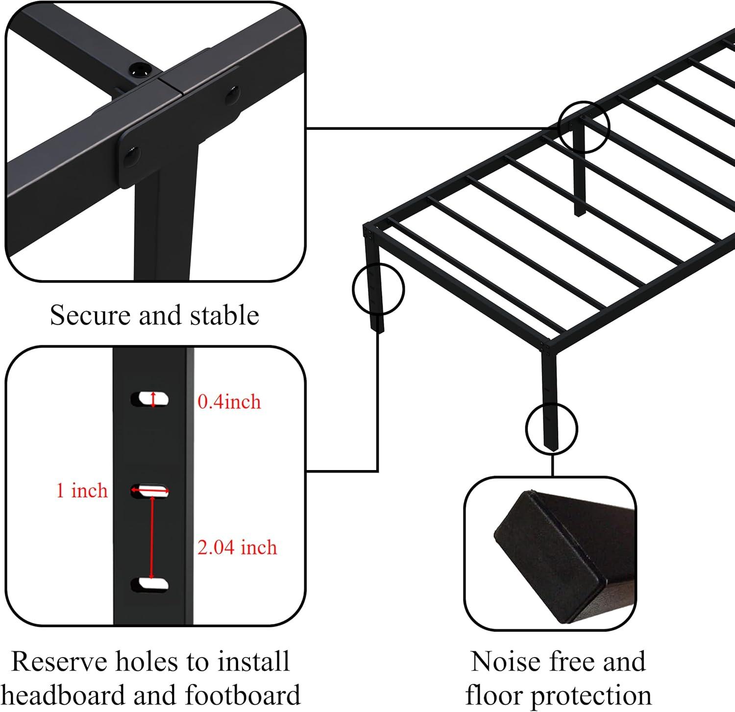 Mavesmog 14 inches Twin Size Bed Frames, Metal Twin Size Modern Mattress Platform Metal Bed Frame