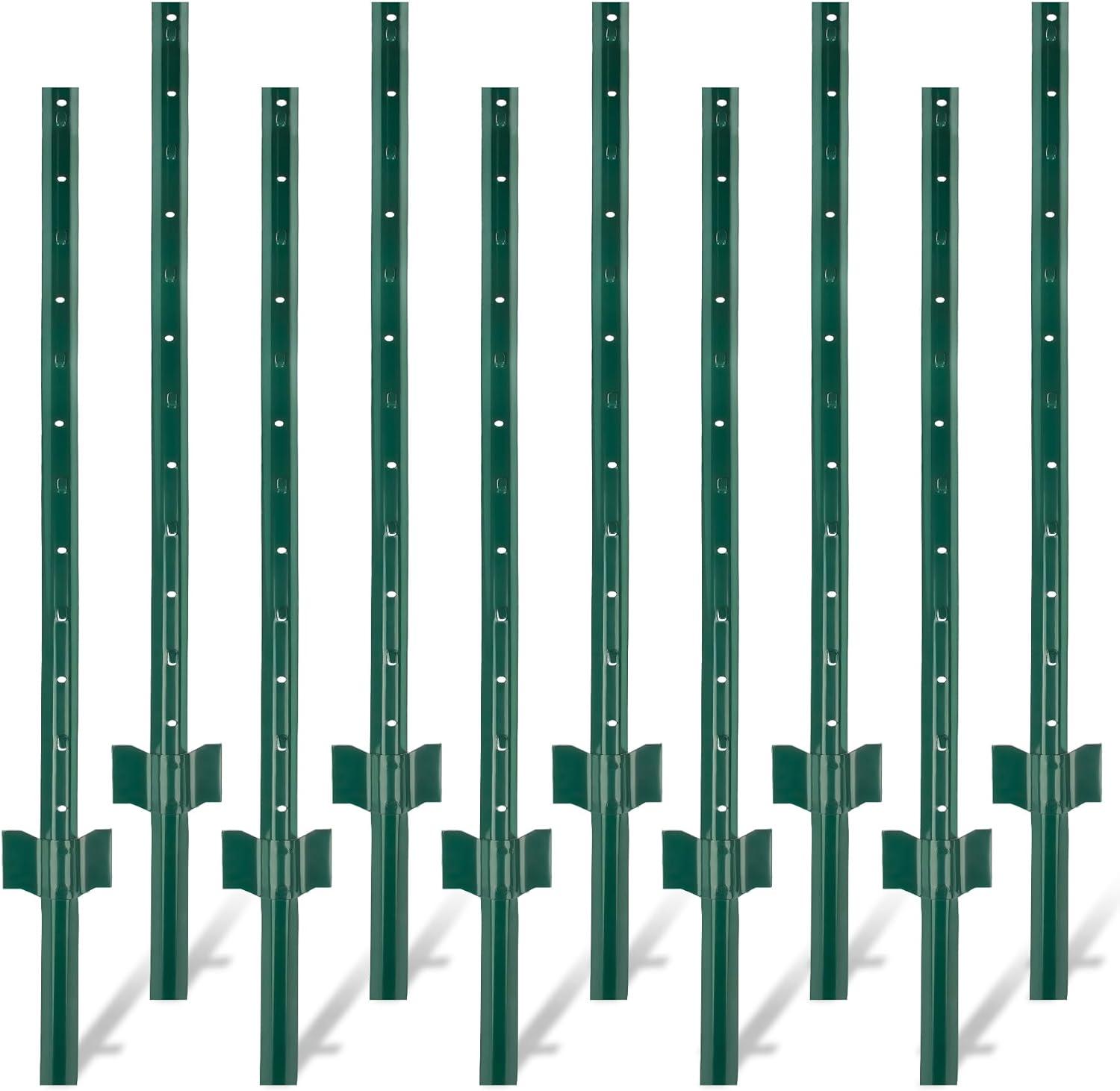 Fence Posts 4Feet - 10Pack, Heavy Duty Metal Fence Post with U-Channel, Steel Fence U-Post for Holding Garden Wire Fence, Corner Anchor Posts etc.