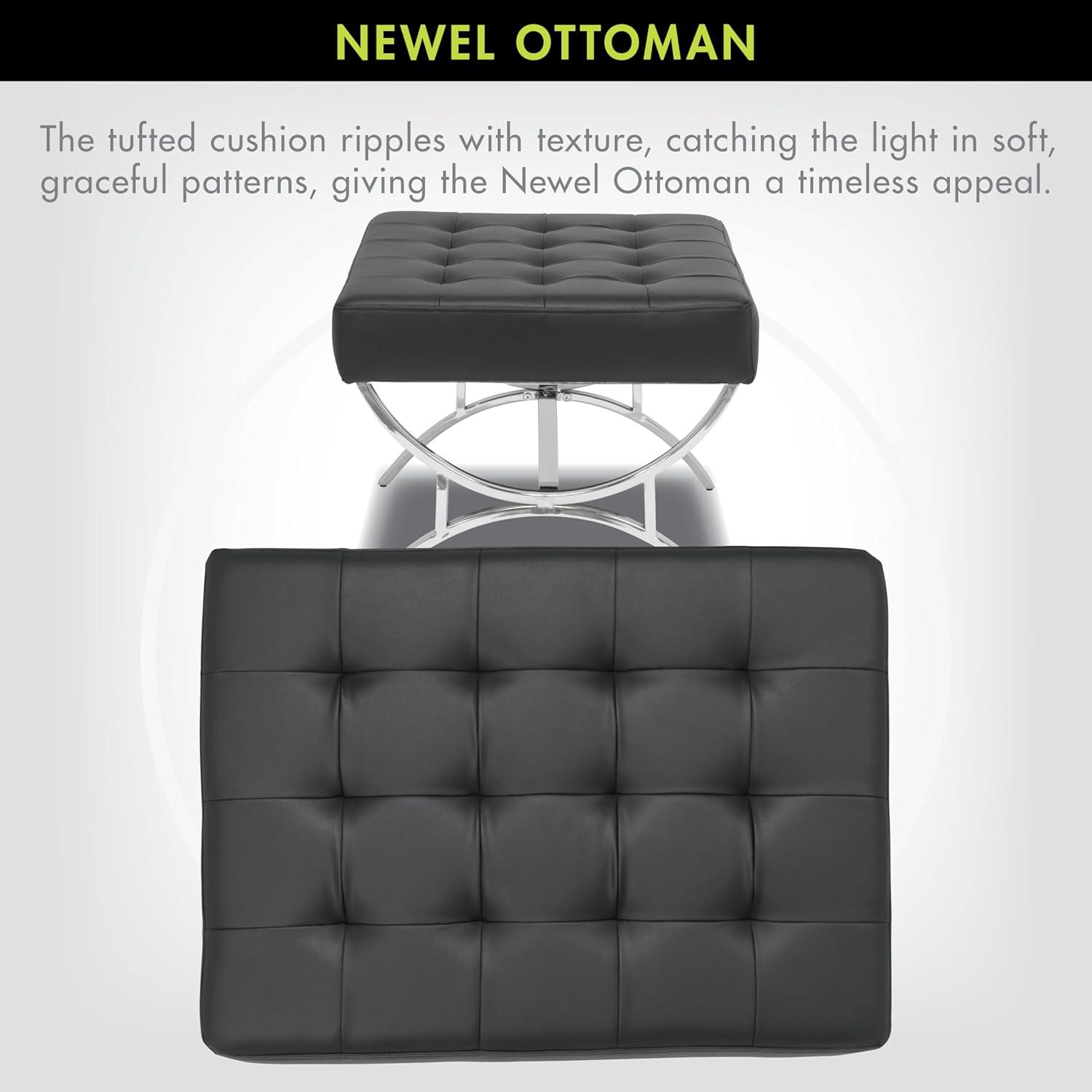 studio designs Newel Modern Square Ottoman Blended Leather and Chrome Metal Frame Chrome/White: Mid-Century Design, 250 lbs Capacity
