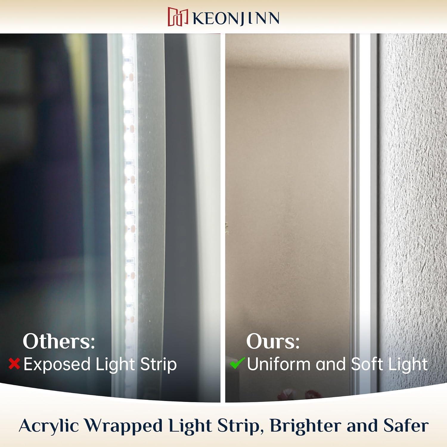 Keonjinn 40"x28" LED Backlit Mirror with Anti-Fog Dimmable Modern Rectangular Makeup Wall Mirror with Light, CRI90 Waterproof for Bathroom(Horizontal/Vertical)