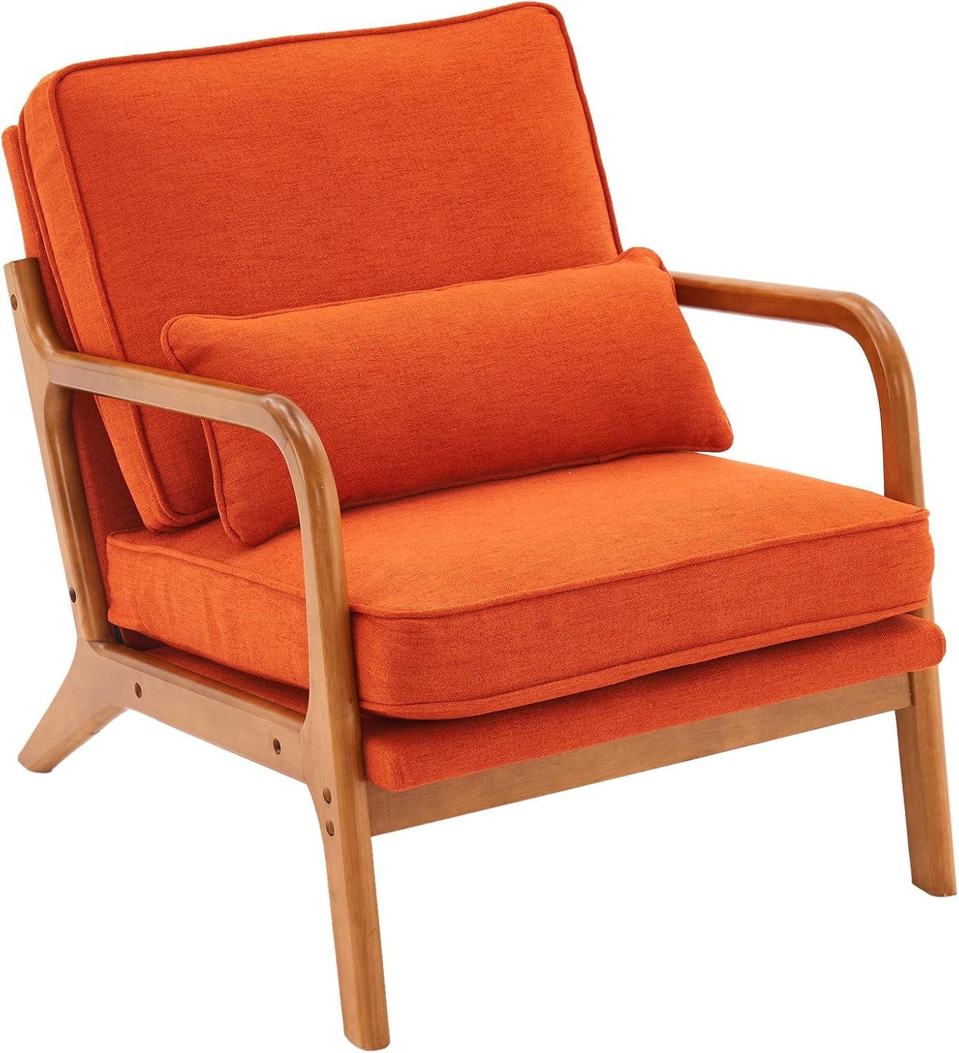 JULY'S SONG Mid-Century Wood Upholstered Fabric Solid Print Armchair, Beige (Set of 2)