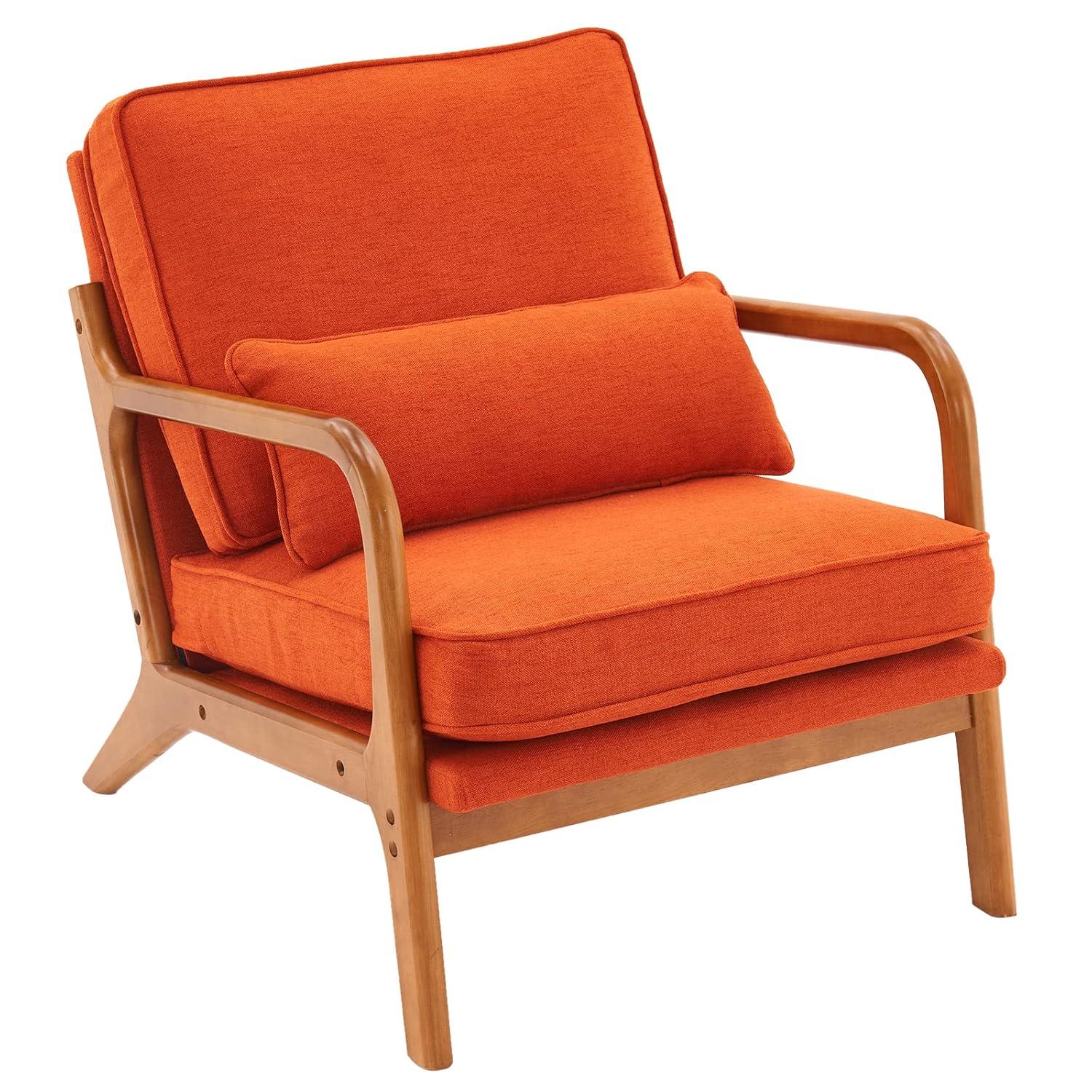JULY'S SONG Mid-Century Wood Upholstered Fabric Solid Print Armchair, Beige (Set of 2)