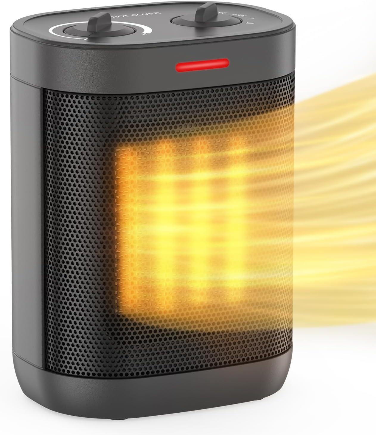1500W Space Heaters for Indoor Use, Portable PTC Ceramic Space Heater, Small Space Heater with Thermostat, Three Modes, Overheat and Tip-Over Protection for Office Home