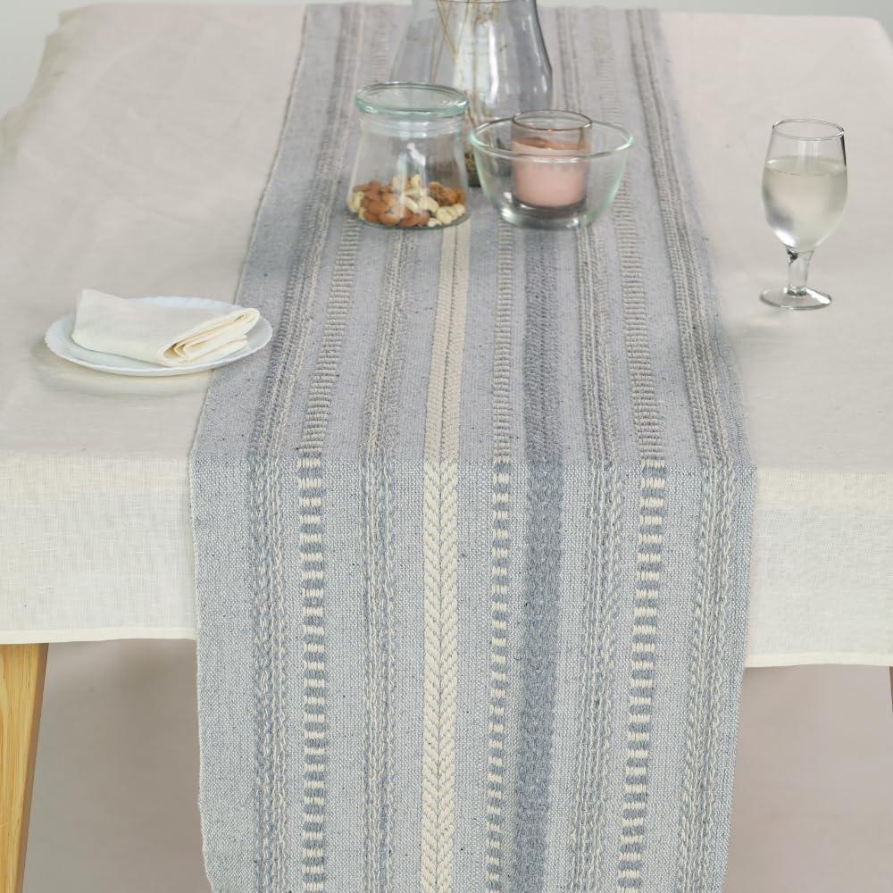 Cool Gray Braided Stripe Table Runner 15x72