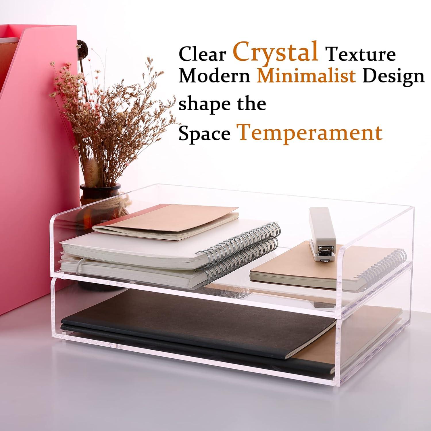 Clear Acrylic Stackable Desk Organizer Tray Set