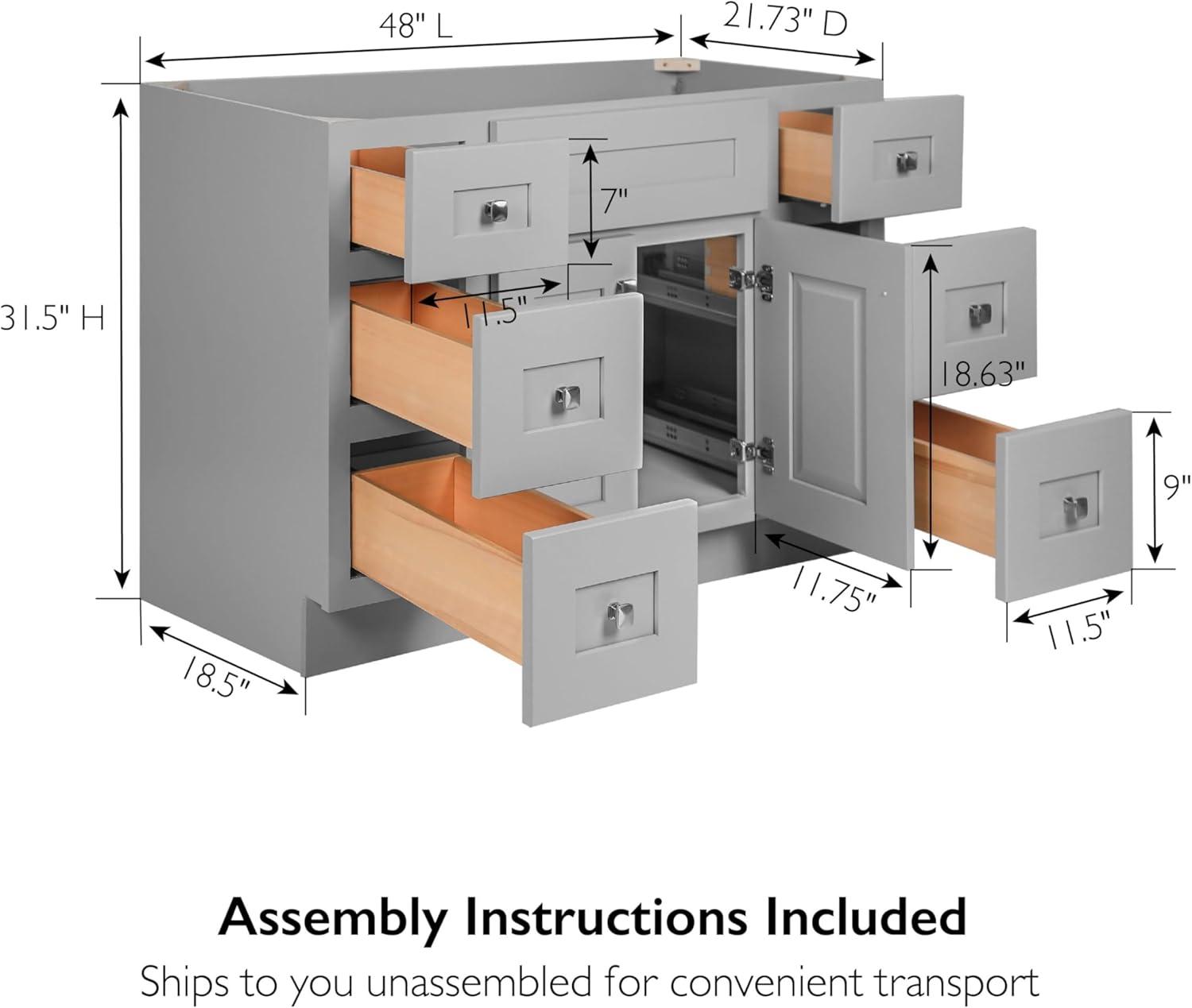 Brookings 48 Inch Bathroom Vanity, Ready to Assemble