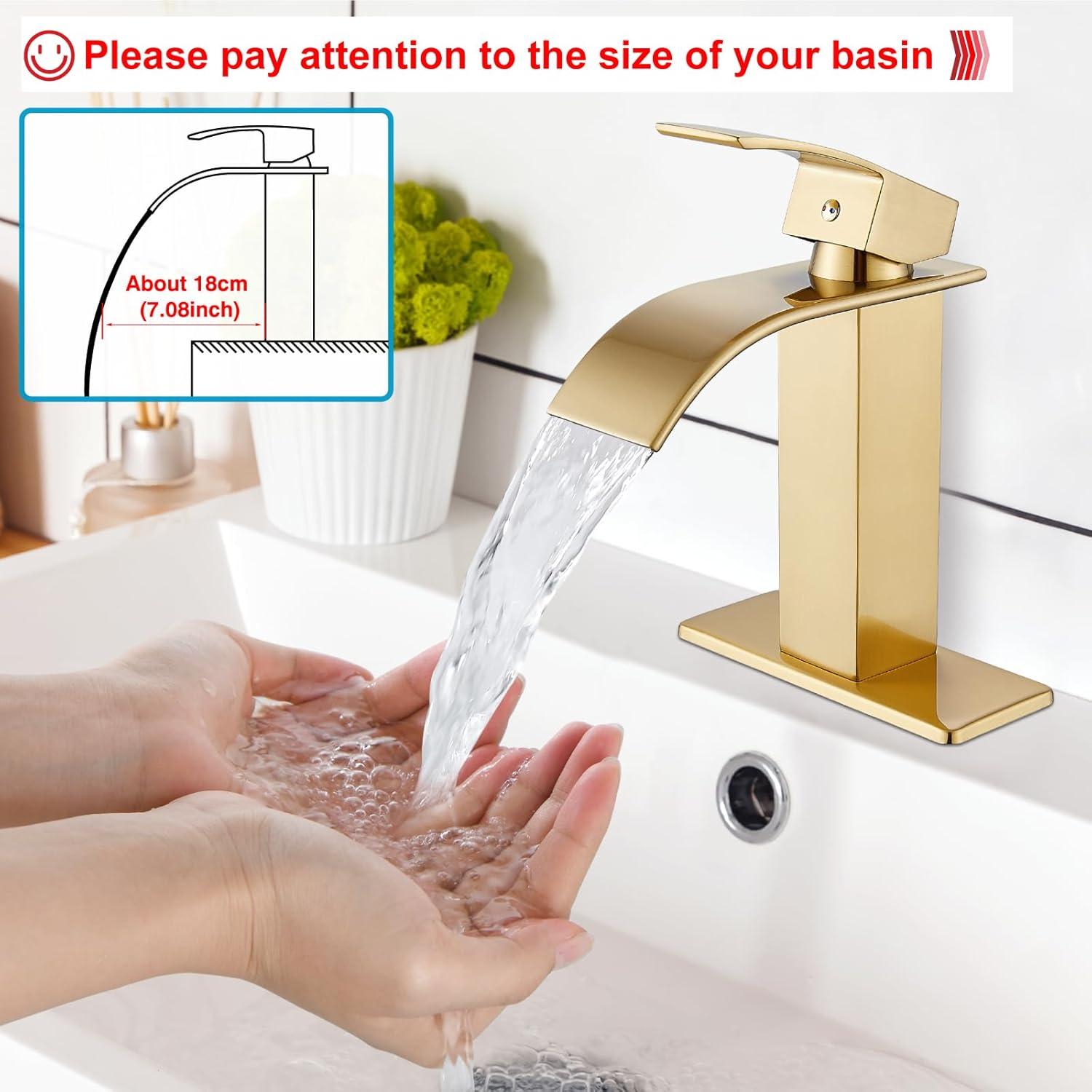 Midanya Waterfall Spout Bathroom Faucet Single Handle 1 Hole Bathroom Sink Faucet,Modern RV Lavatory Vanity Basin Tap with Water Hose,Short Body,Polish Chrome