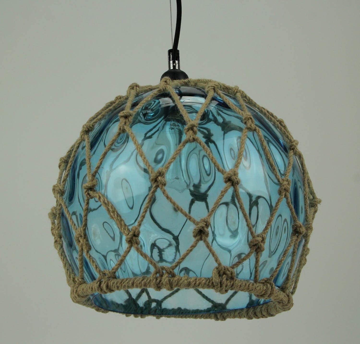 Batela Blue Rope Wrapped Glass Pendant Light Coastal Ceiling Lamp - Blue